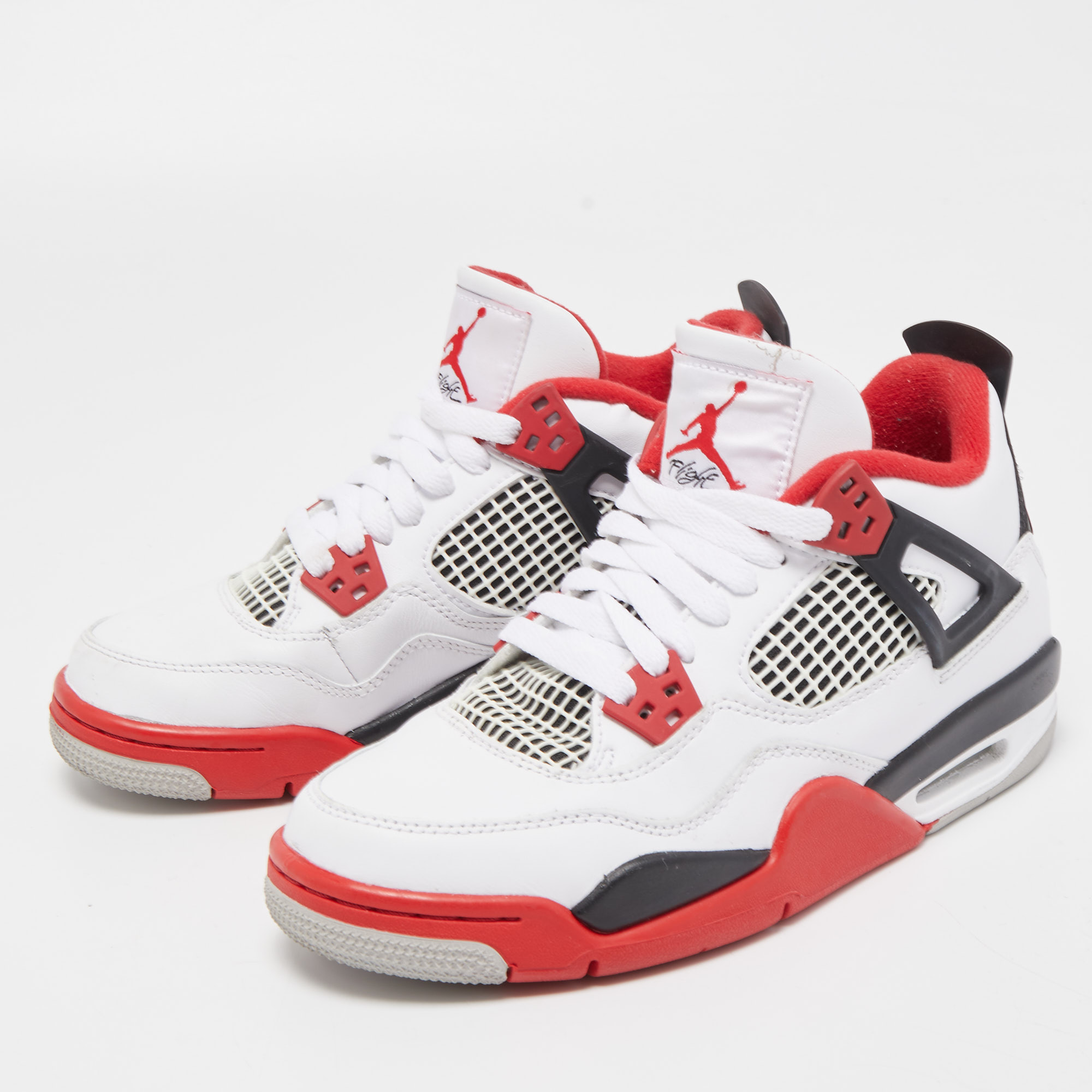 

Air Jordan Tricolor Leather Air Jordan 4 Fire Red Sneakers Size