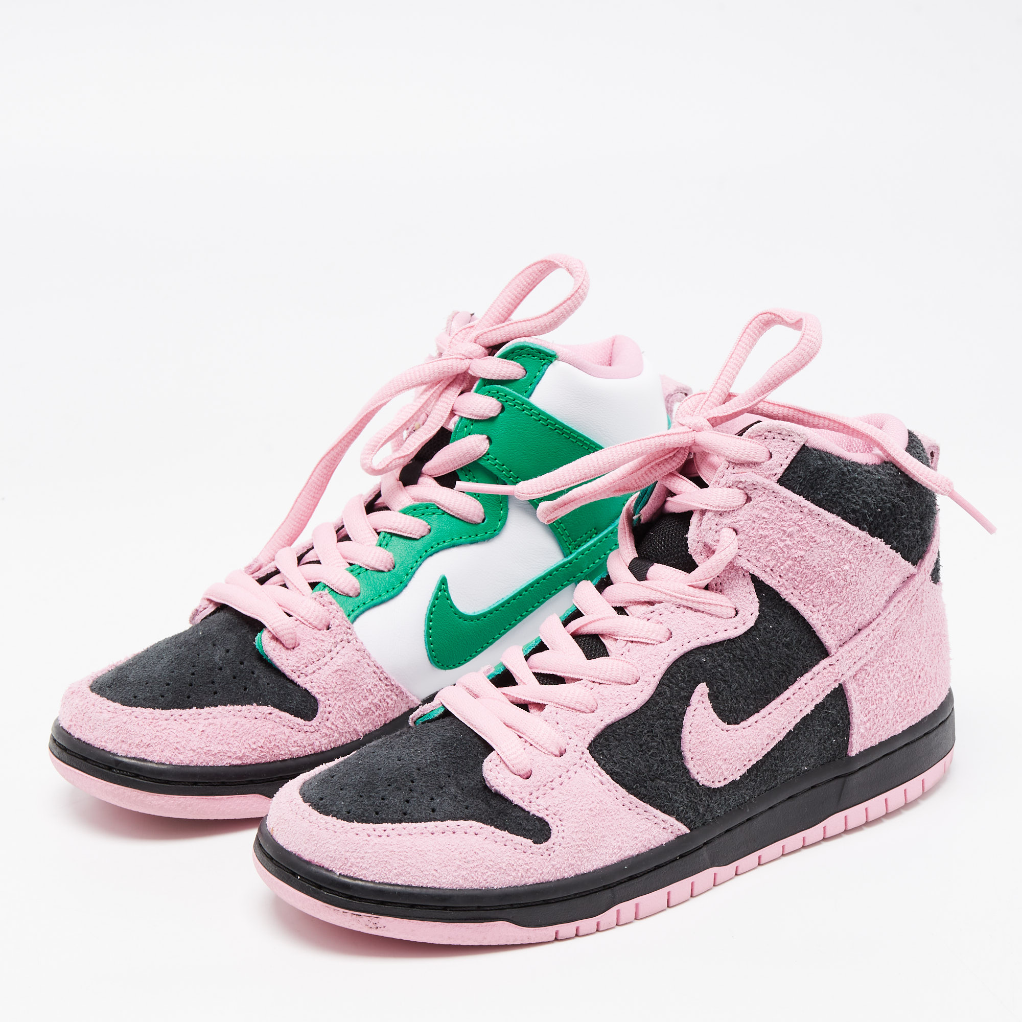 

Air Jordans Tricolor Leather and Suede SB Dunk High Sneakers Size, Pink