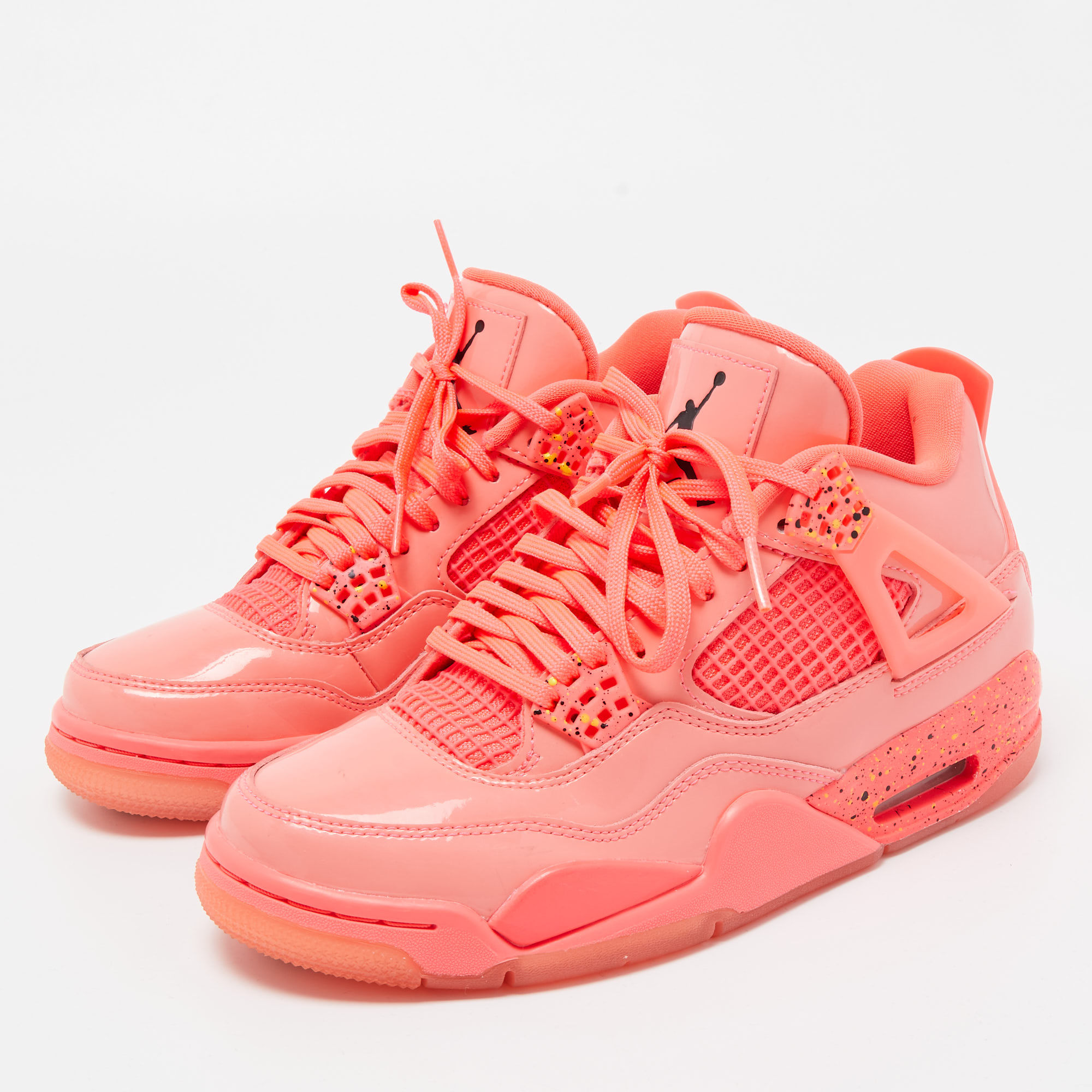 

Air Jordans Neon Pink Patent Leather Jordan 4 Hot Punch Sneakers Size