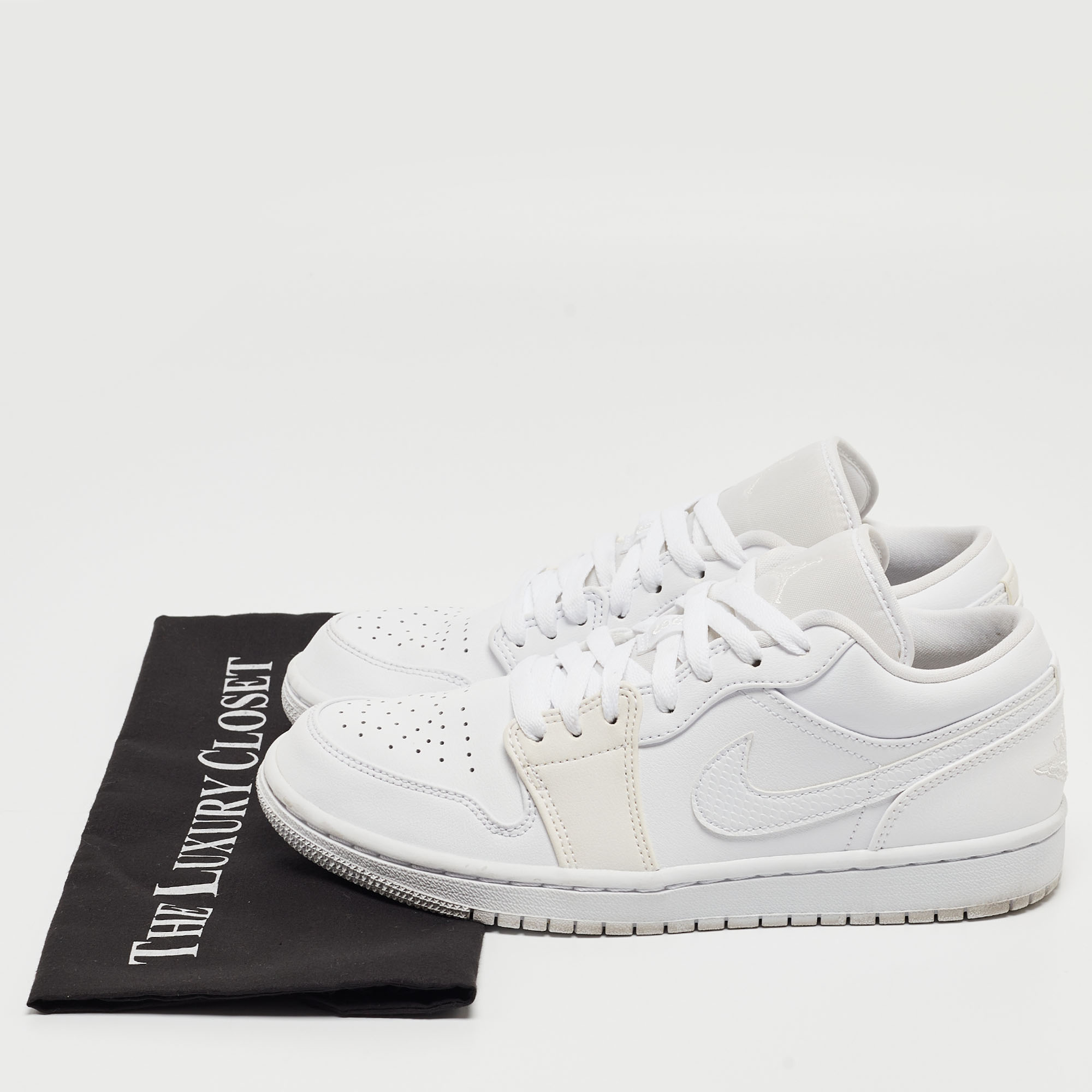 Pre Owned Air Jordans White Leather Jordan 1 Low Sneakers Size 40