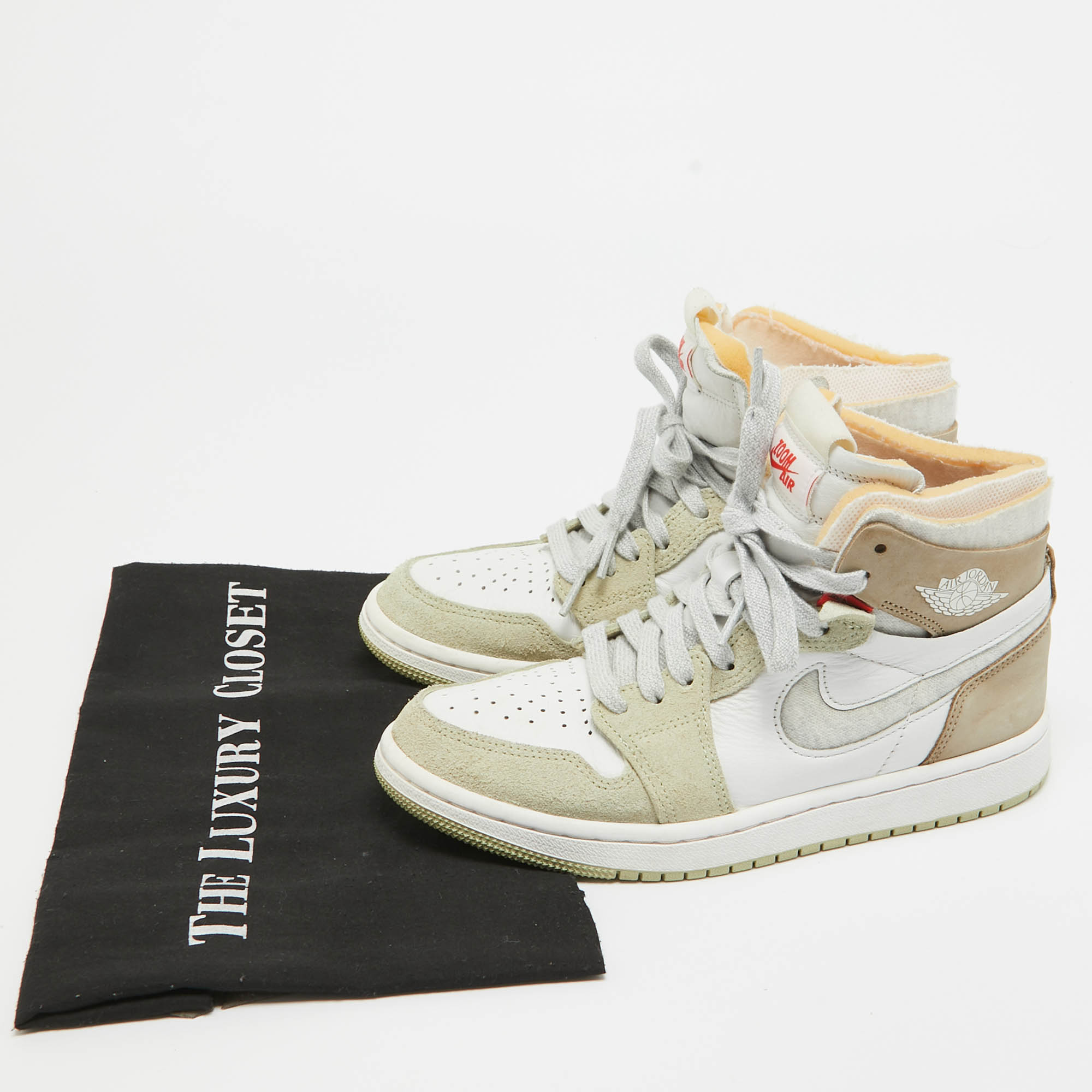 Air Jordans Multicolor Leather Jordan 1 High Zoom Air CMFT Olive Aura Sneakers Size 36 
