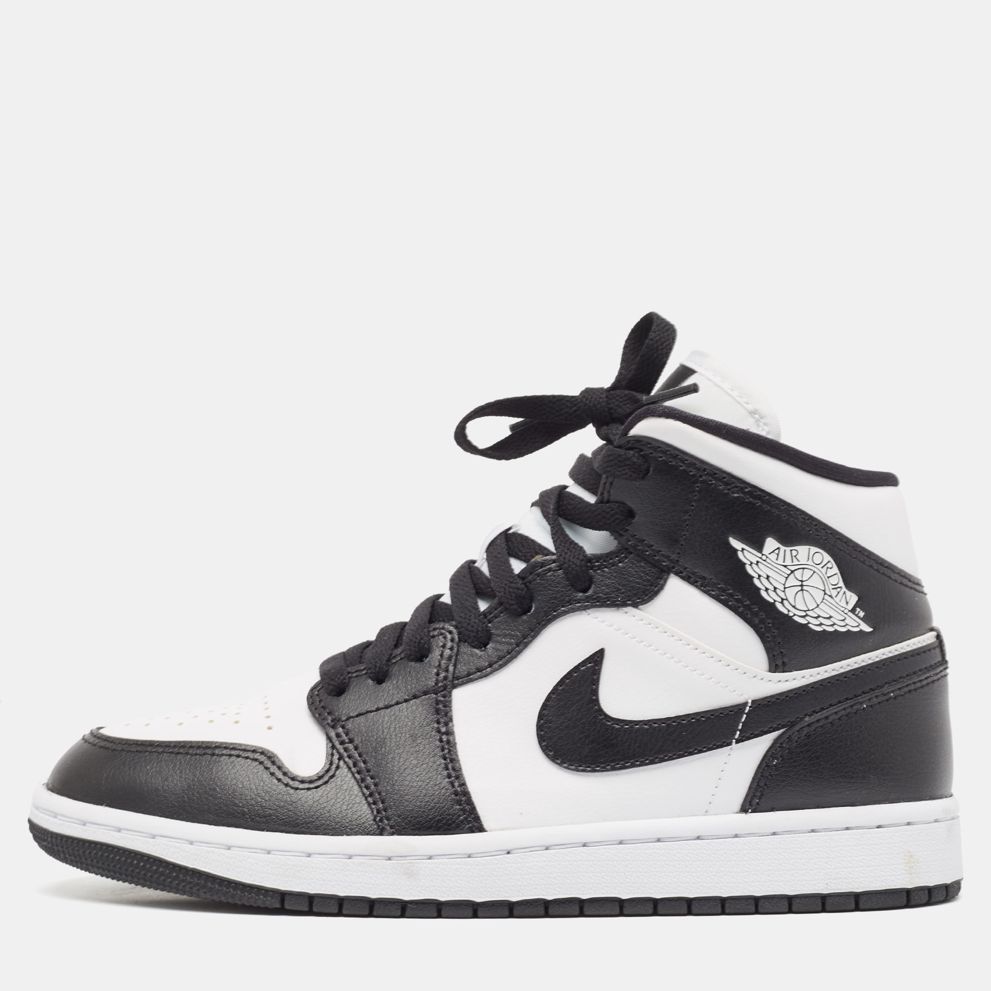 

Air Jordans Black/White Leather Jordan 1 Mid Panda Sneakers Size