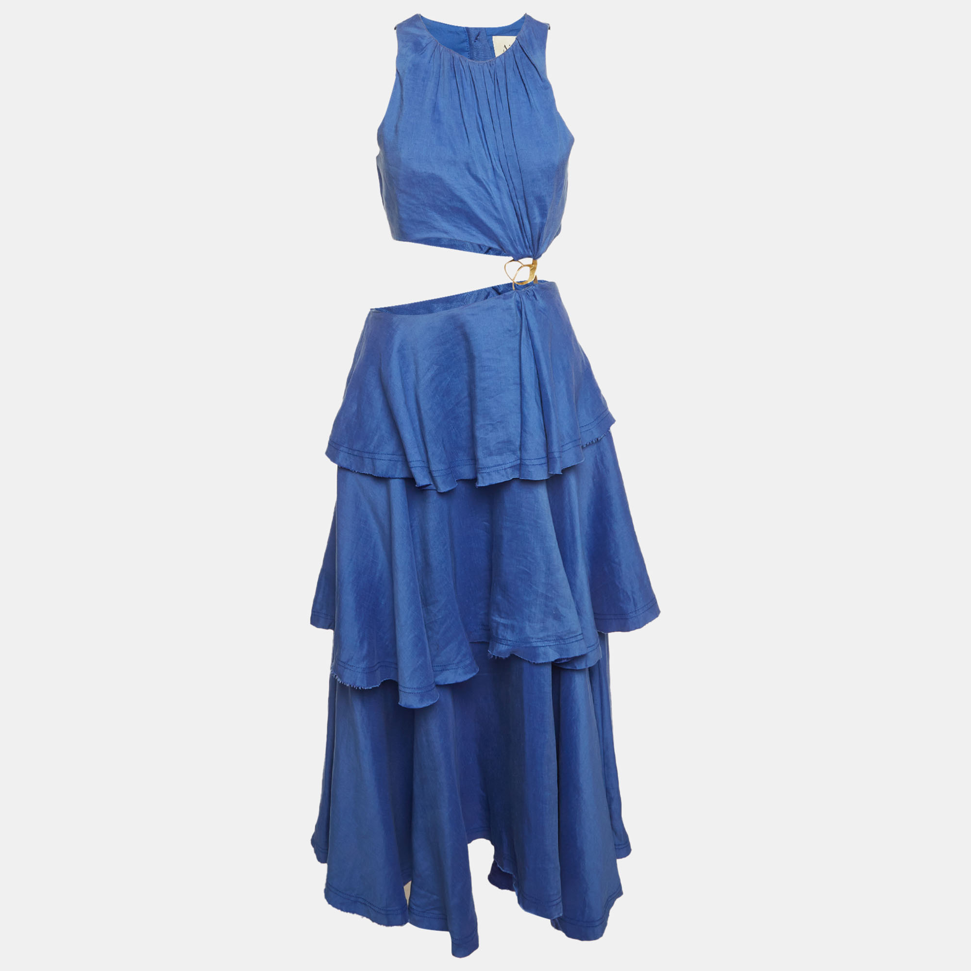 

Aje Blue Linen Blend Wave Cut Out Midi Dress M