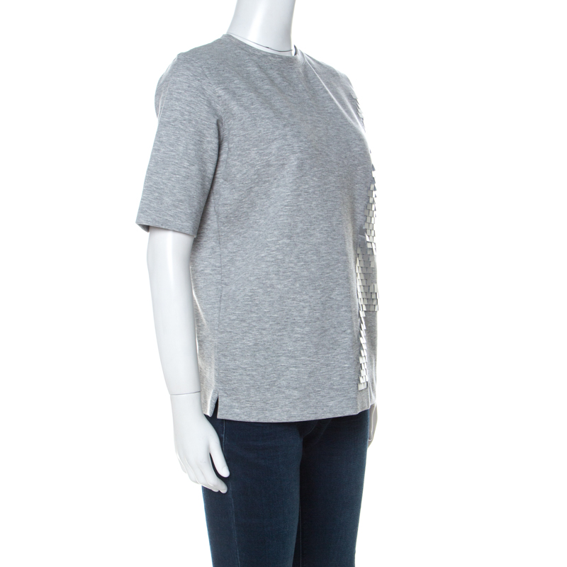 

Akris Grey Stretch Jersey Sequin Embellished Crew Neck T-shirt