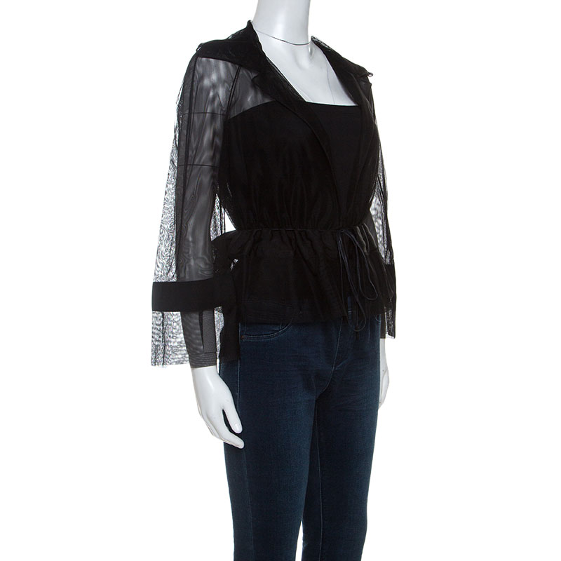 

Akris Black Sheer Net Grosgrain Trim Drawstring Waist Shrug