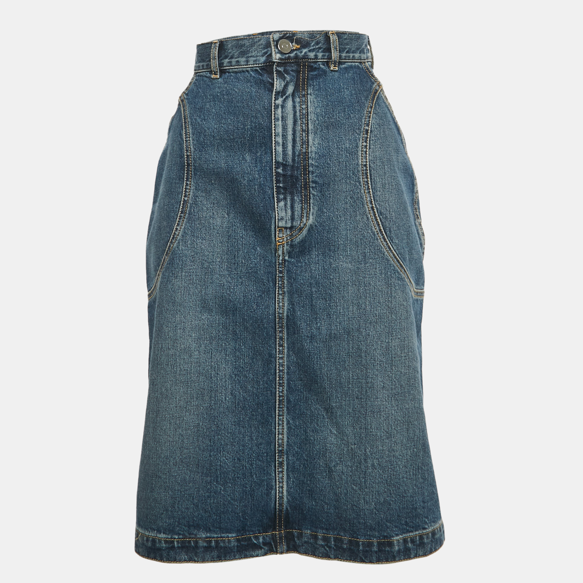 Pre-owned Alaïa Blue Stone Denim Pencil Skirt M