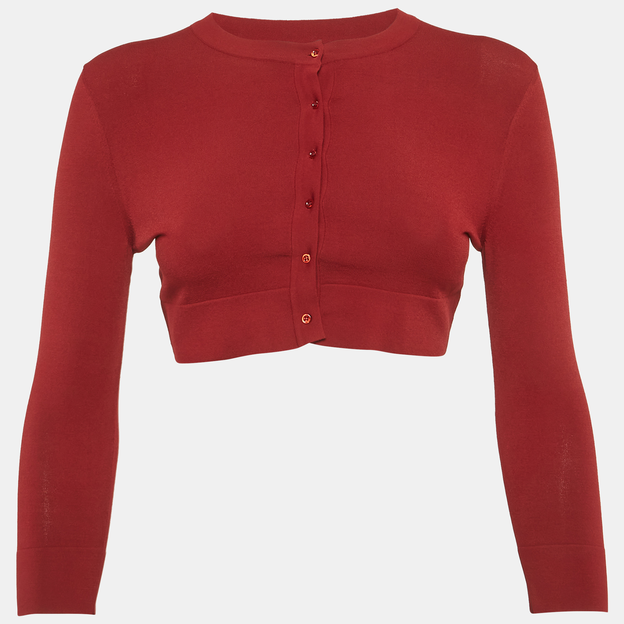 Pre-owned Alaïa Burgundy Stretch Knit Crop Cardigan M