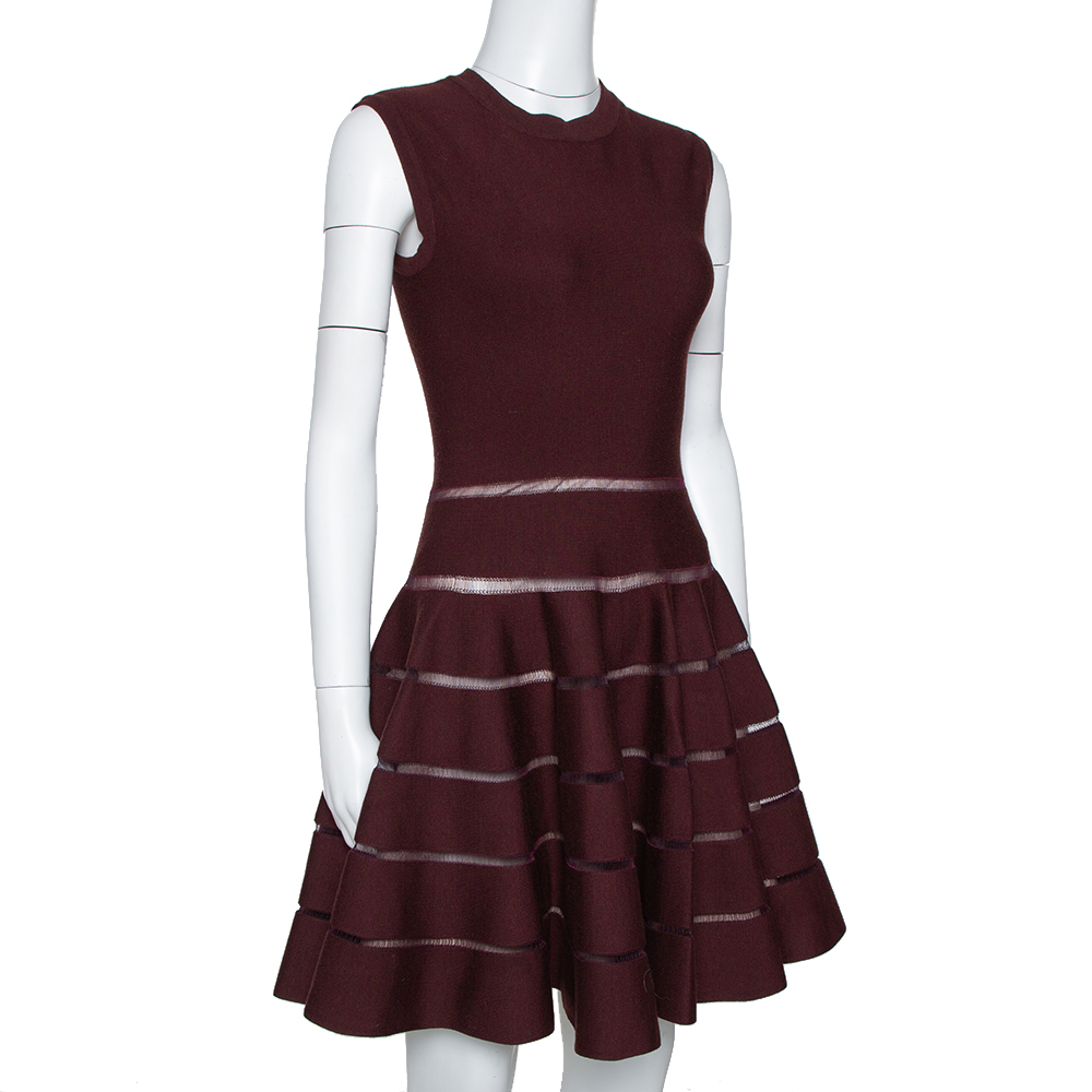 

Alaia Burgundy Wool Blend Knit Sleeveless Fit & Flare Dress