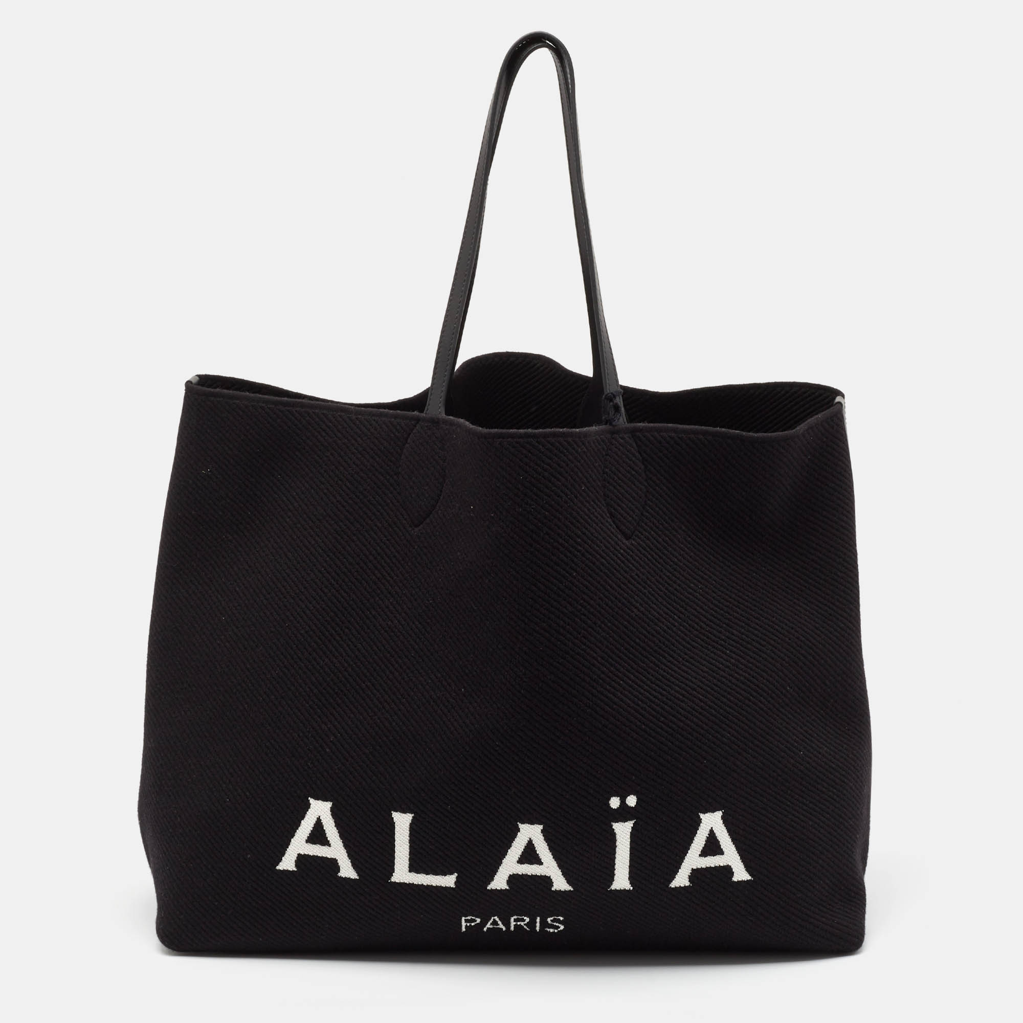 

Alaia Black Knit Fabric Large Logo Tote