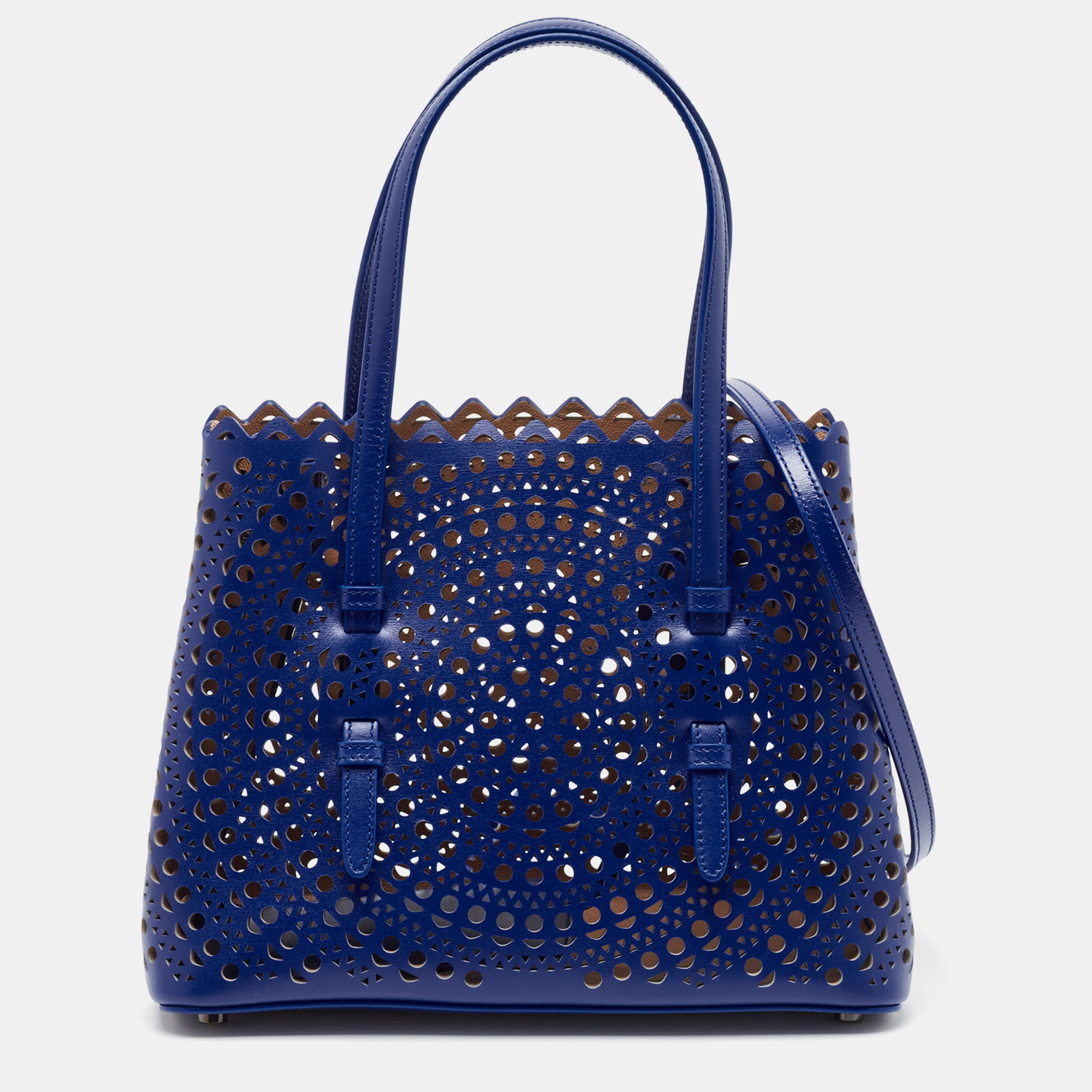 

Alaia Blue Laser Cut Leather Le Mina 25 Tote