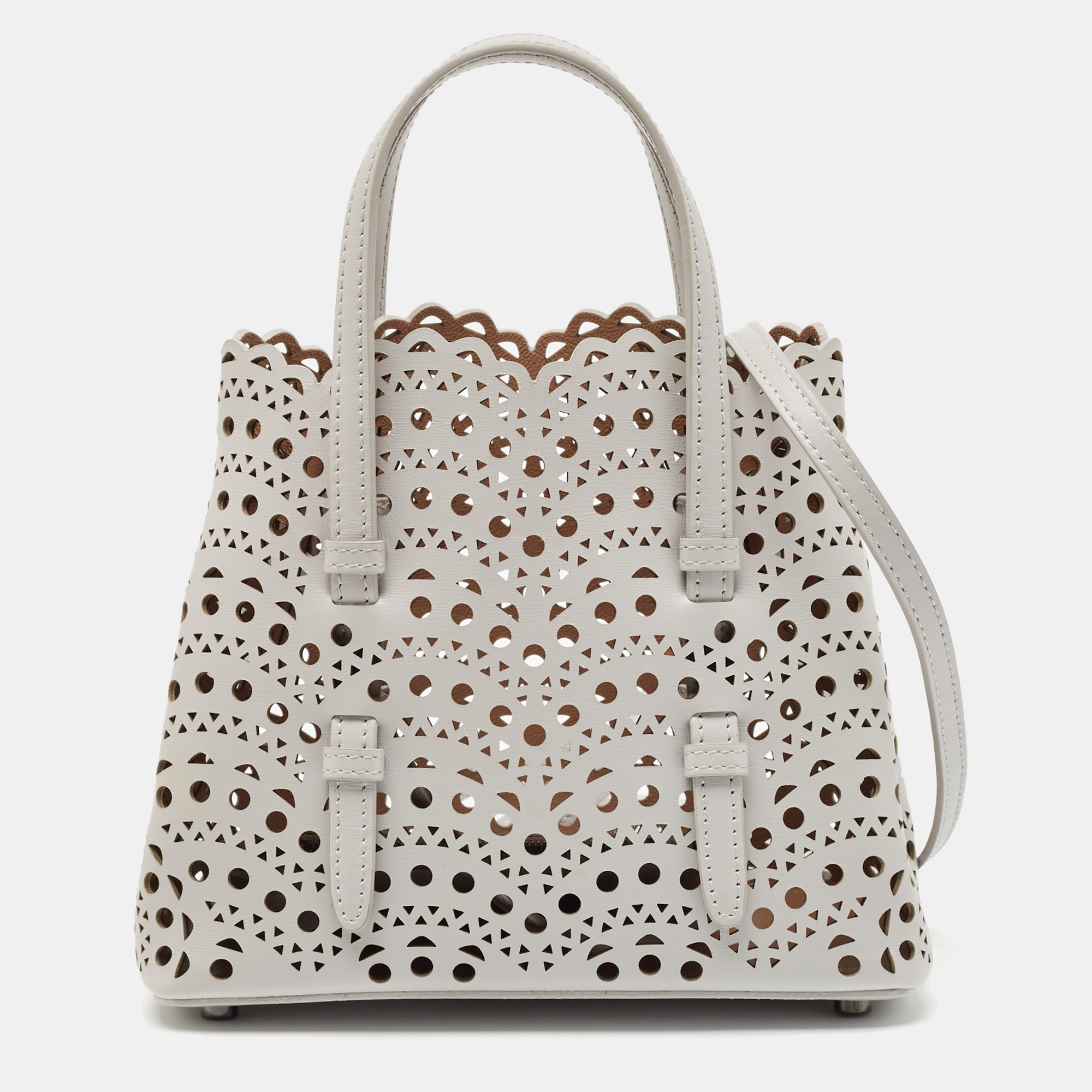 

Alaia Gris Perle Vienne Wave Leather Mina 20 Tote, Grey