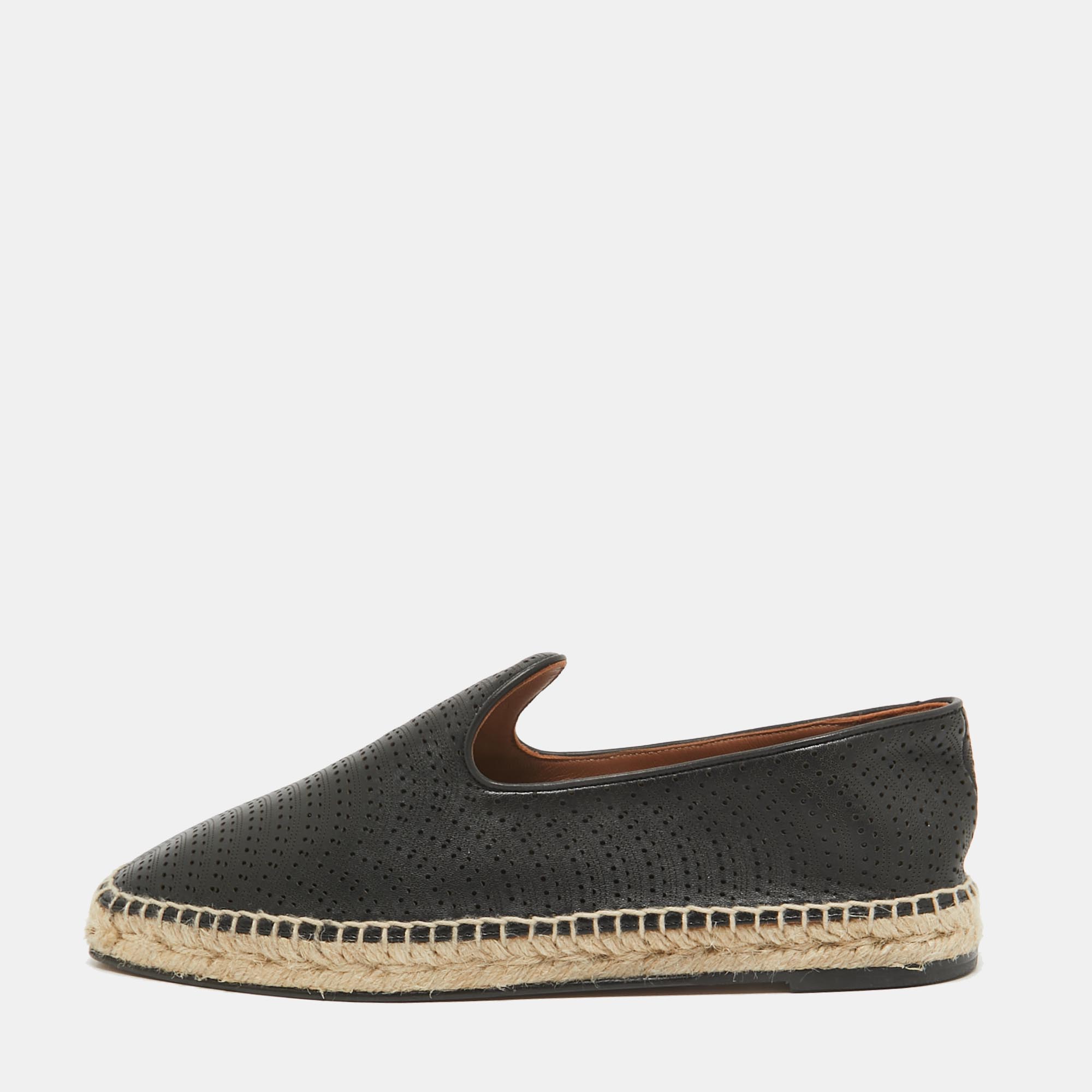 

Alaia Black Perforated Leather Slip On Espadrille Flats Size