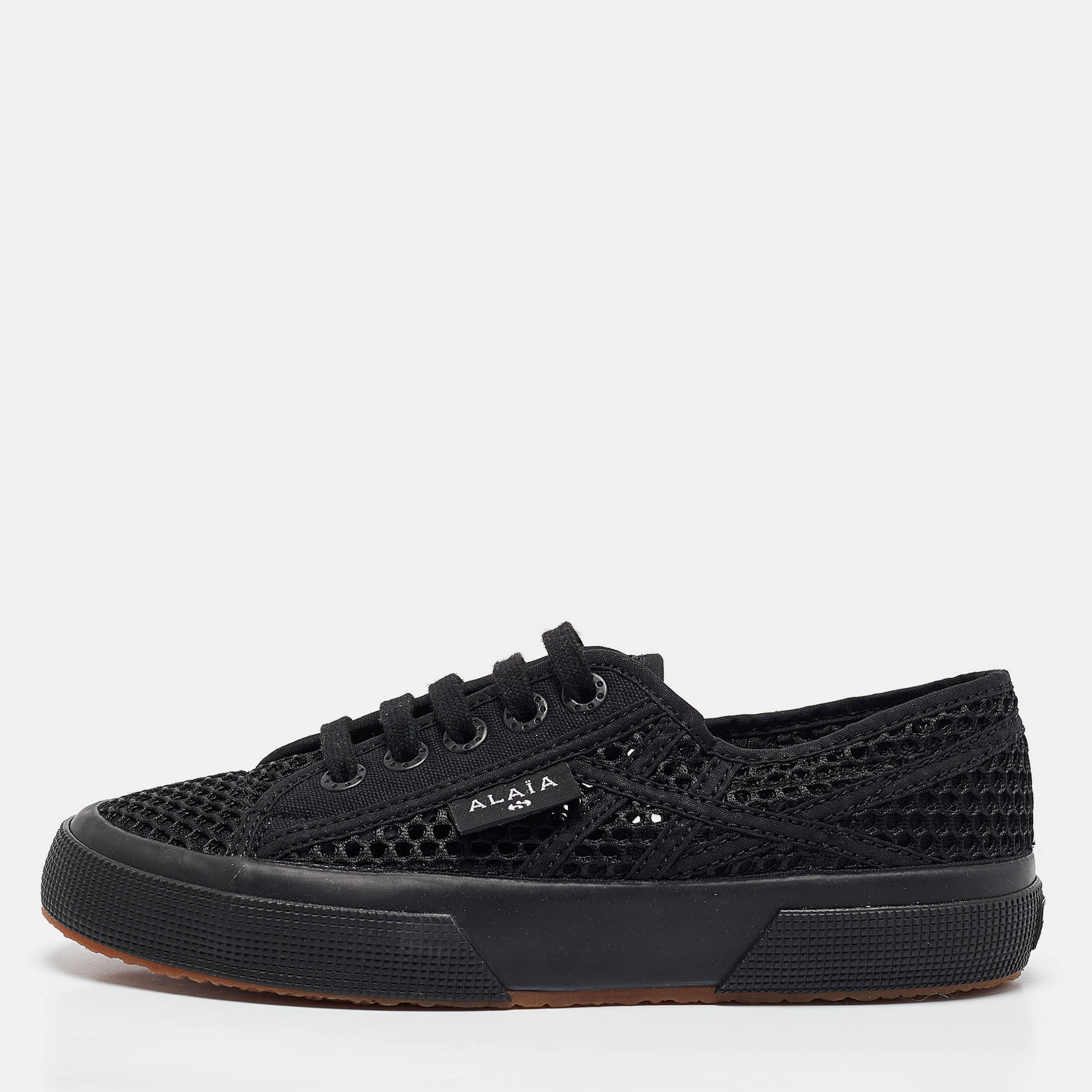 

Alaia Black Fishnet and Canvas Superga Sneakers Size