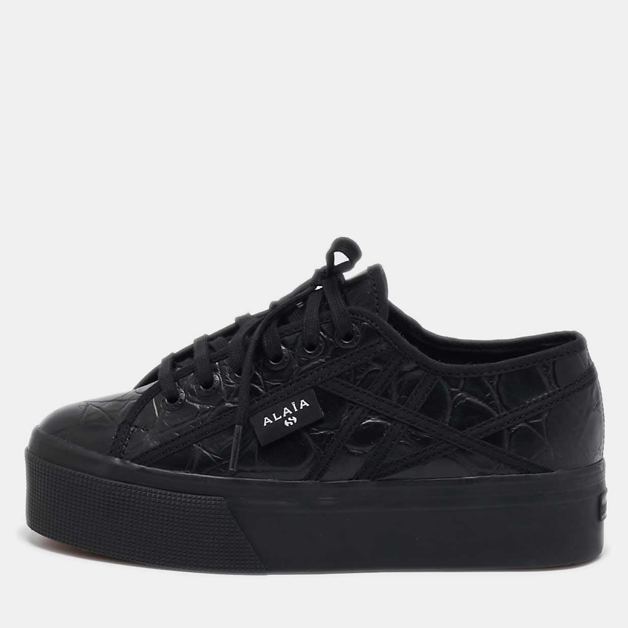 

Alaia Black Croc Embossed Leather Superga Sneakers Size