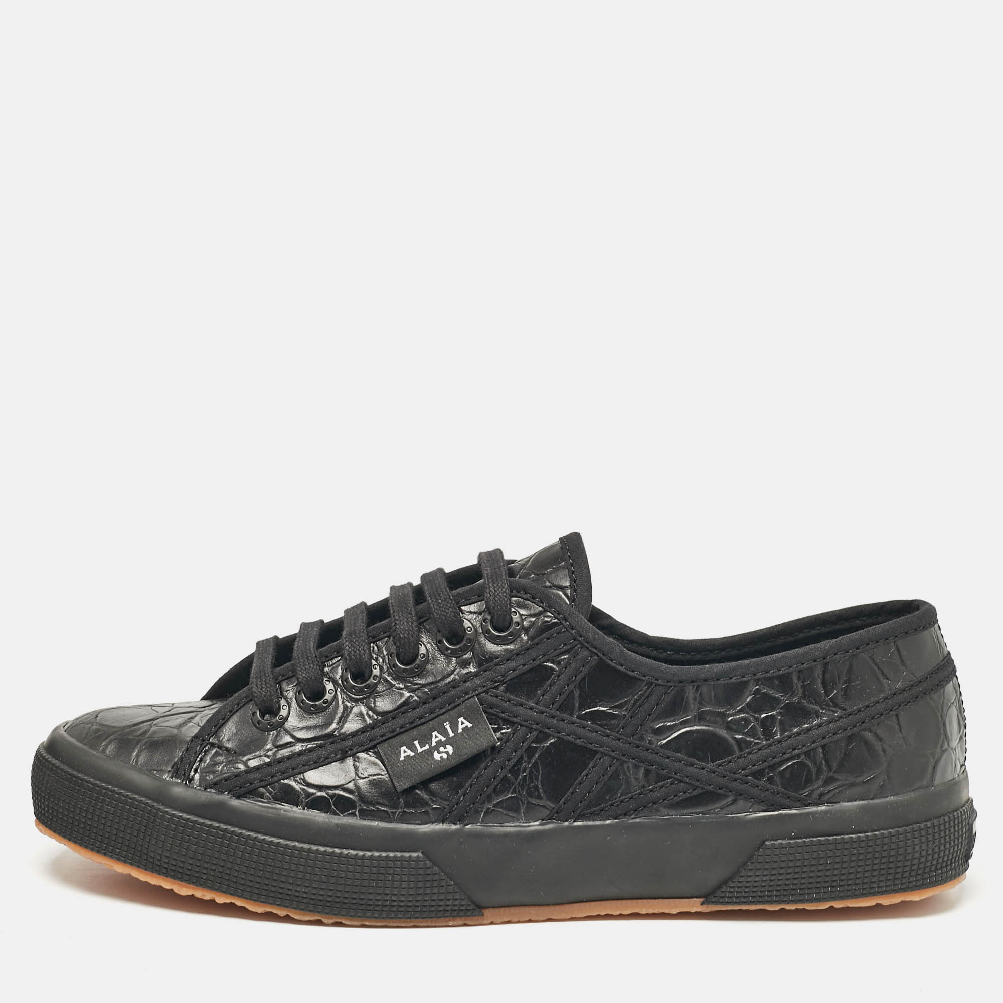 

Alaia Black Croc Embossed Leather Superga Sneakers Size