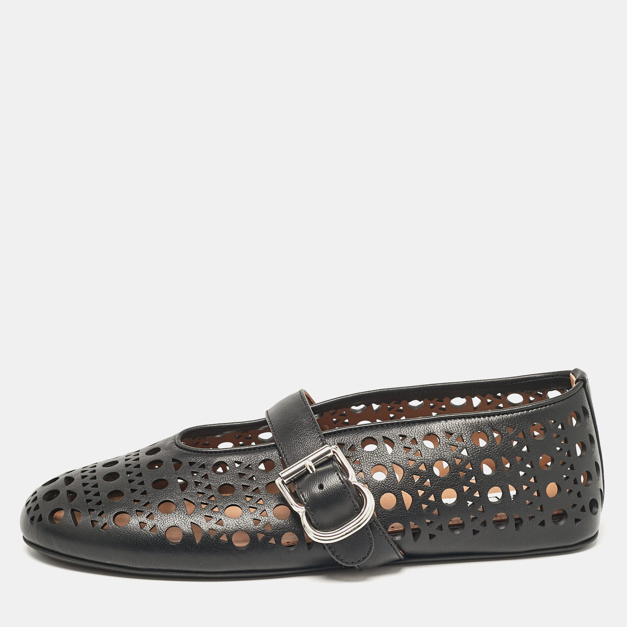 

Alaia Black Perforated Leather Mary Jane Ballet Flats Size