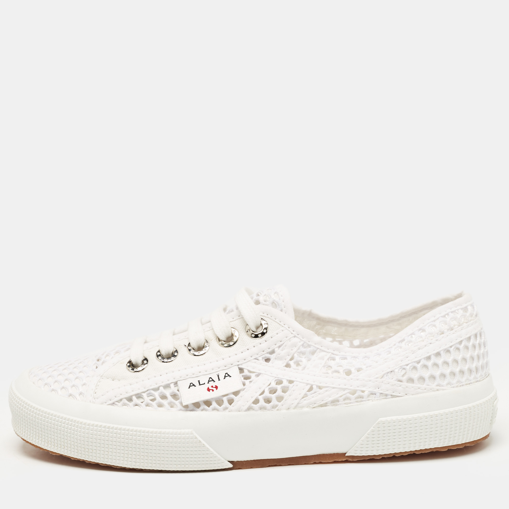 

Alaia White Fishnet and Canvas Superga Sneakers Size