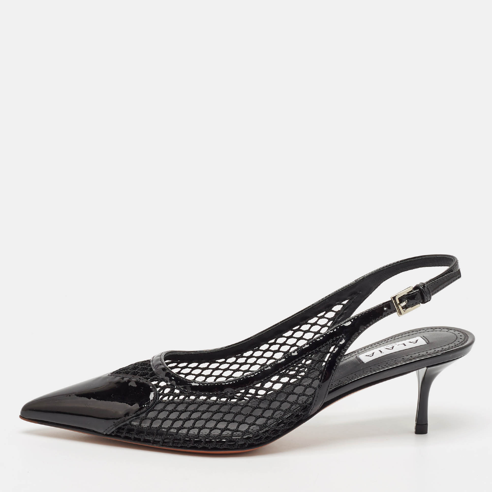 

Alaia Black Mesh and Patent Leather Slingack Pumps Size