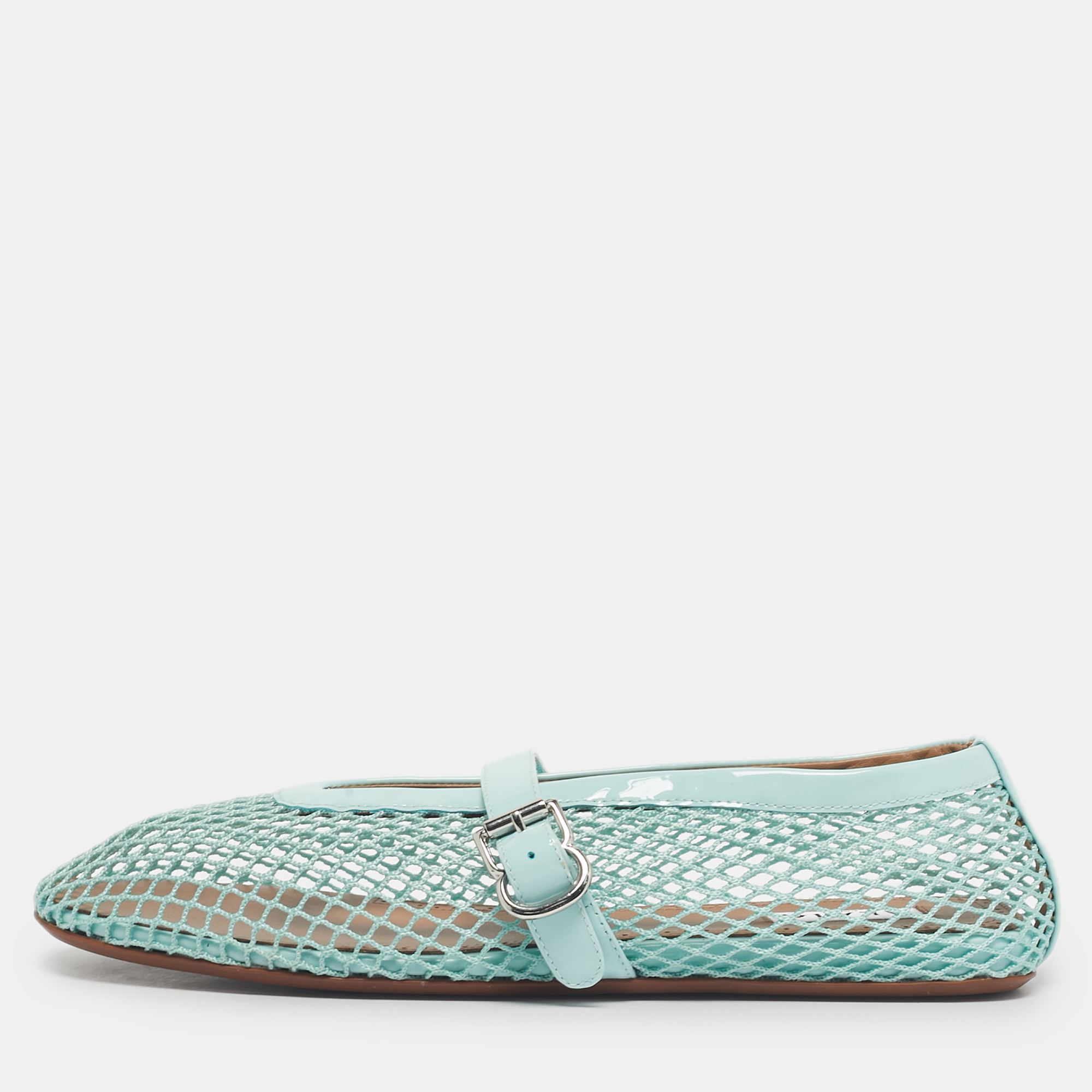 

Alaia Blue Mesh and Patent Leather Fishnet Ballet Flats Size