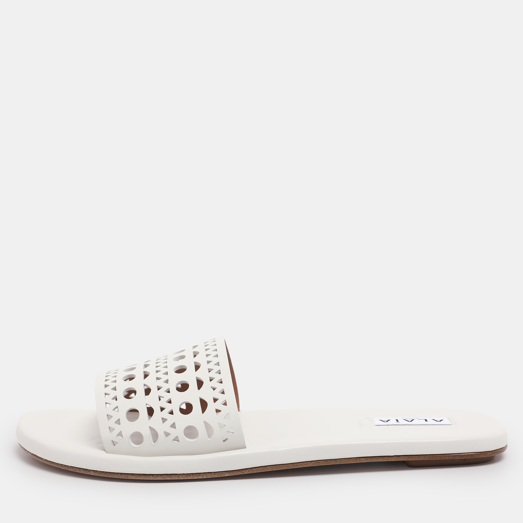 Pre-owned Alaïa White Leather Vienne Flat Slide Size 38