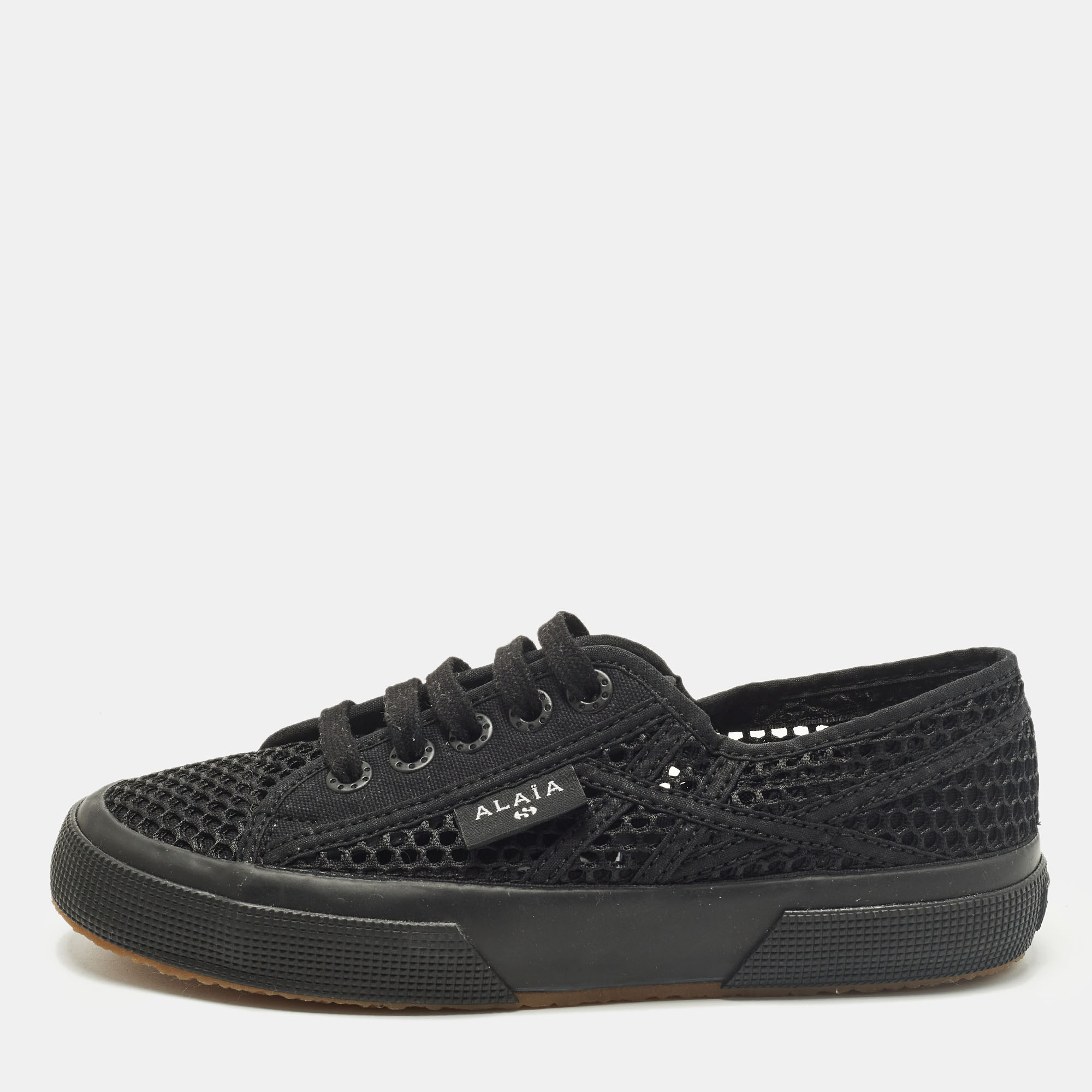 Pre-owned Alaïa Superga Size 36 Black Canvas And Net Lace Up Sneakers