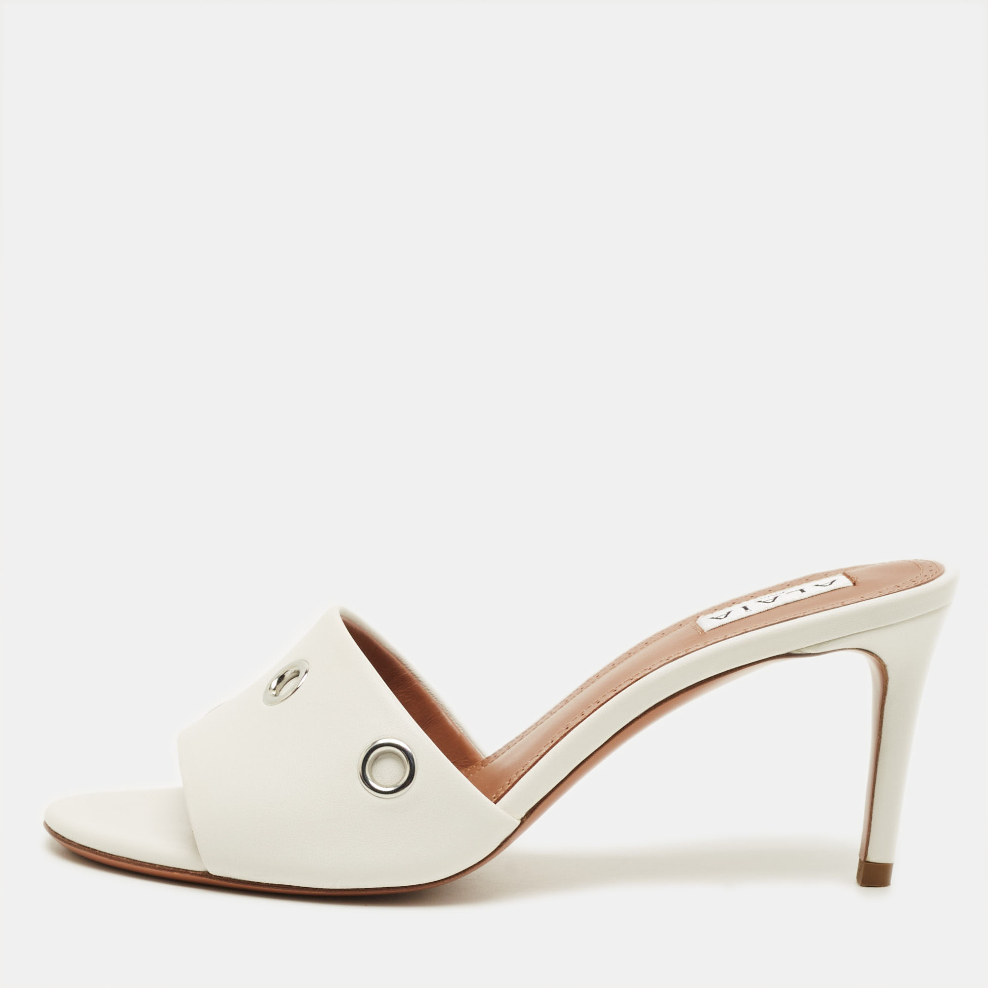 

Alaia Oeillets Size  White Leather Slide Sandals