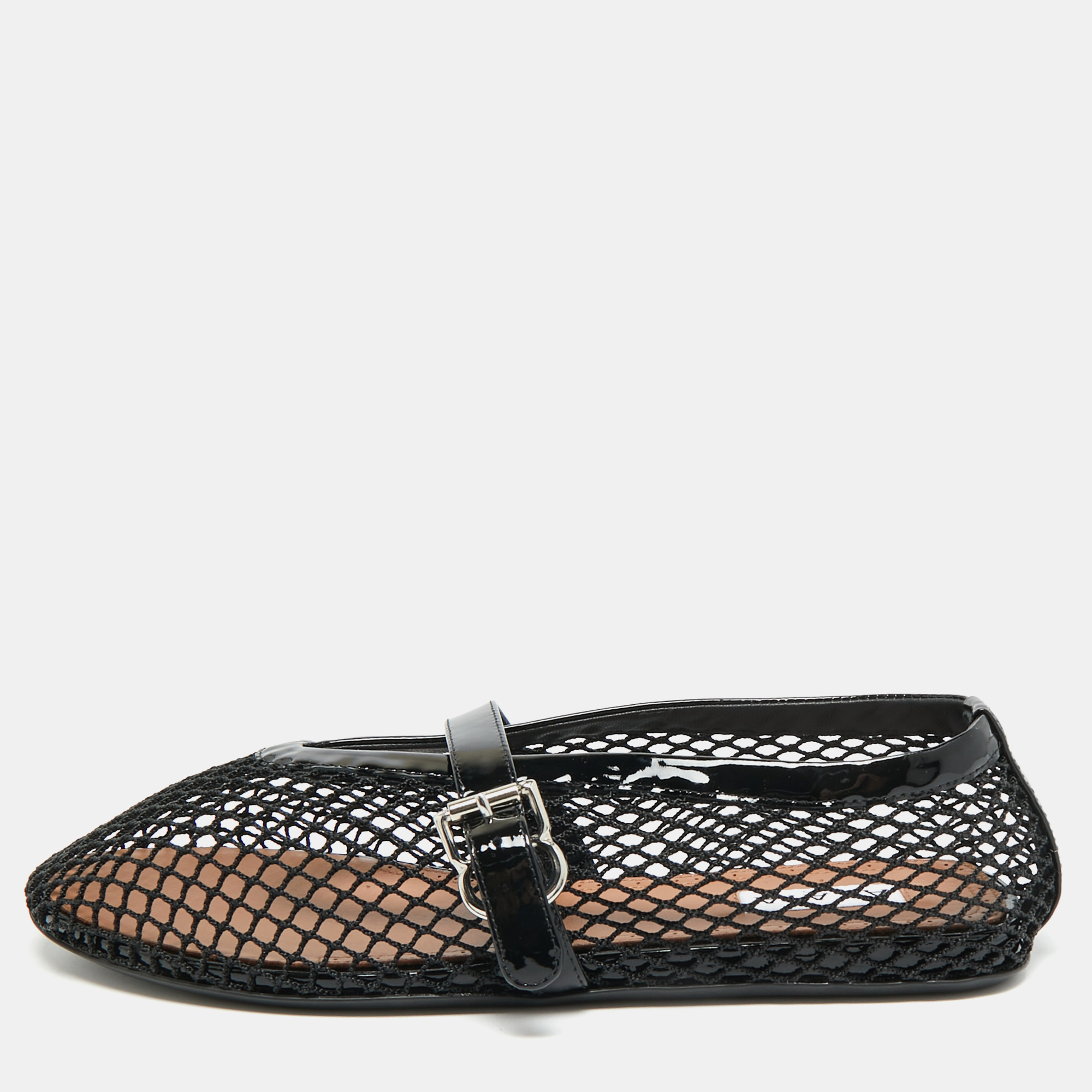 

Alaia Size  Black Mesh and Patent Leather Ballet Flats