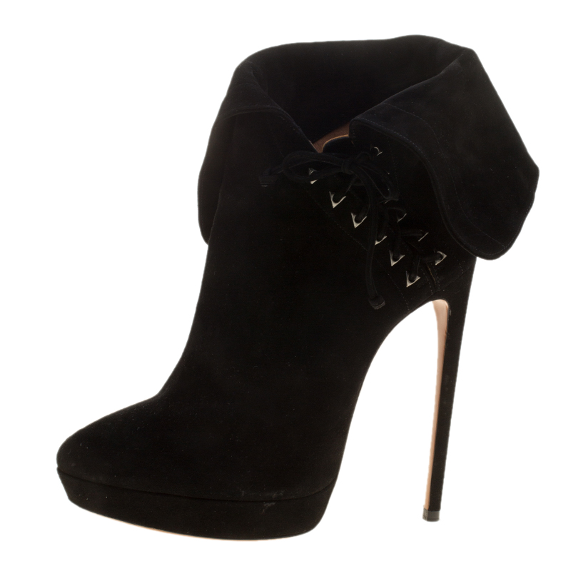 

Alaia Black Suede Lace Up Platform Ankle Boots Size