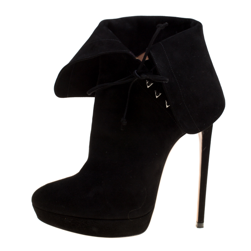 

Alaia Black Suede Ankle Cuff Side Lace Up Ankle Boots Size