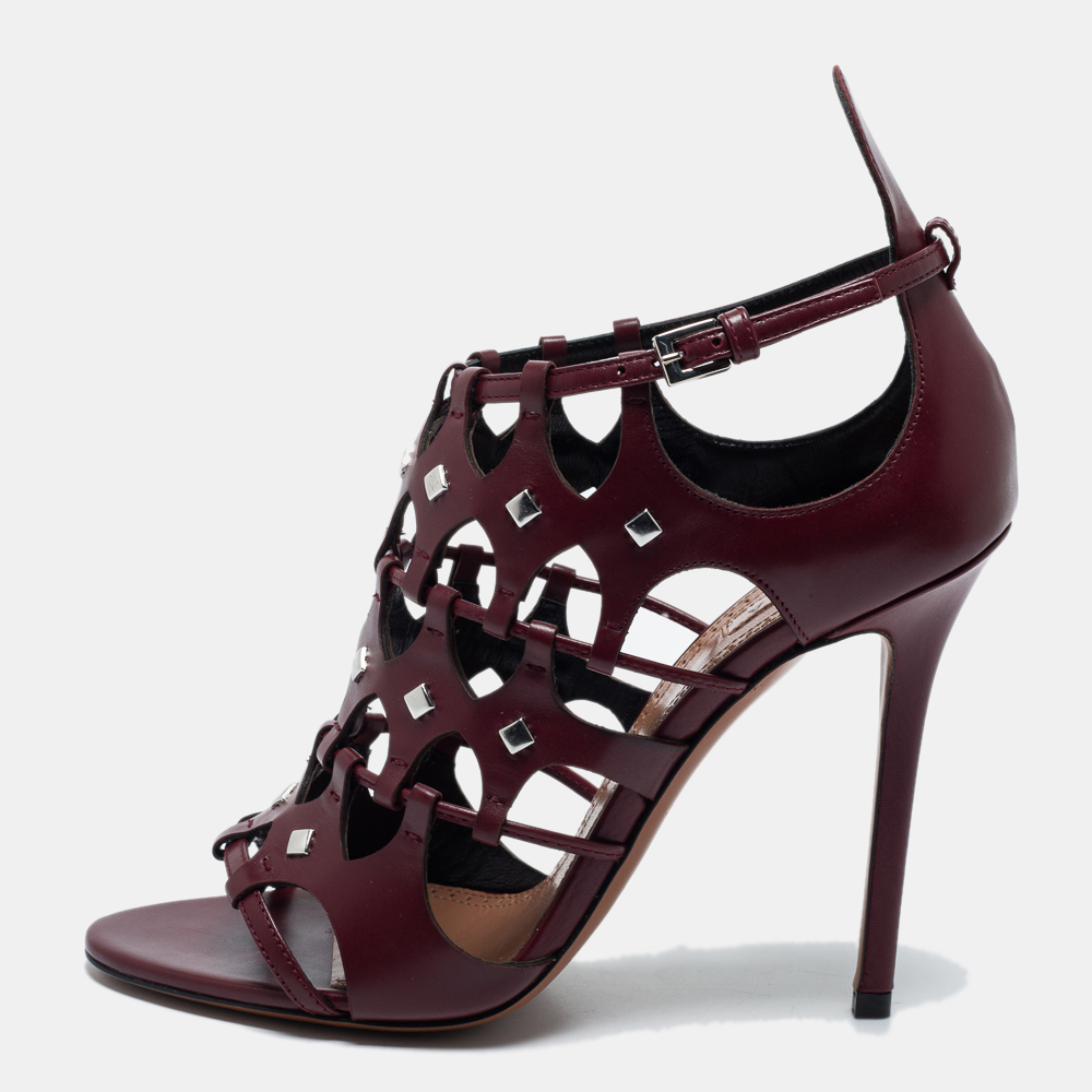 Pre-owned Alaïa Burgundy Leather Cut Out Sandals Size 39