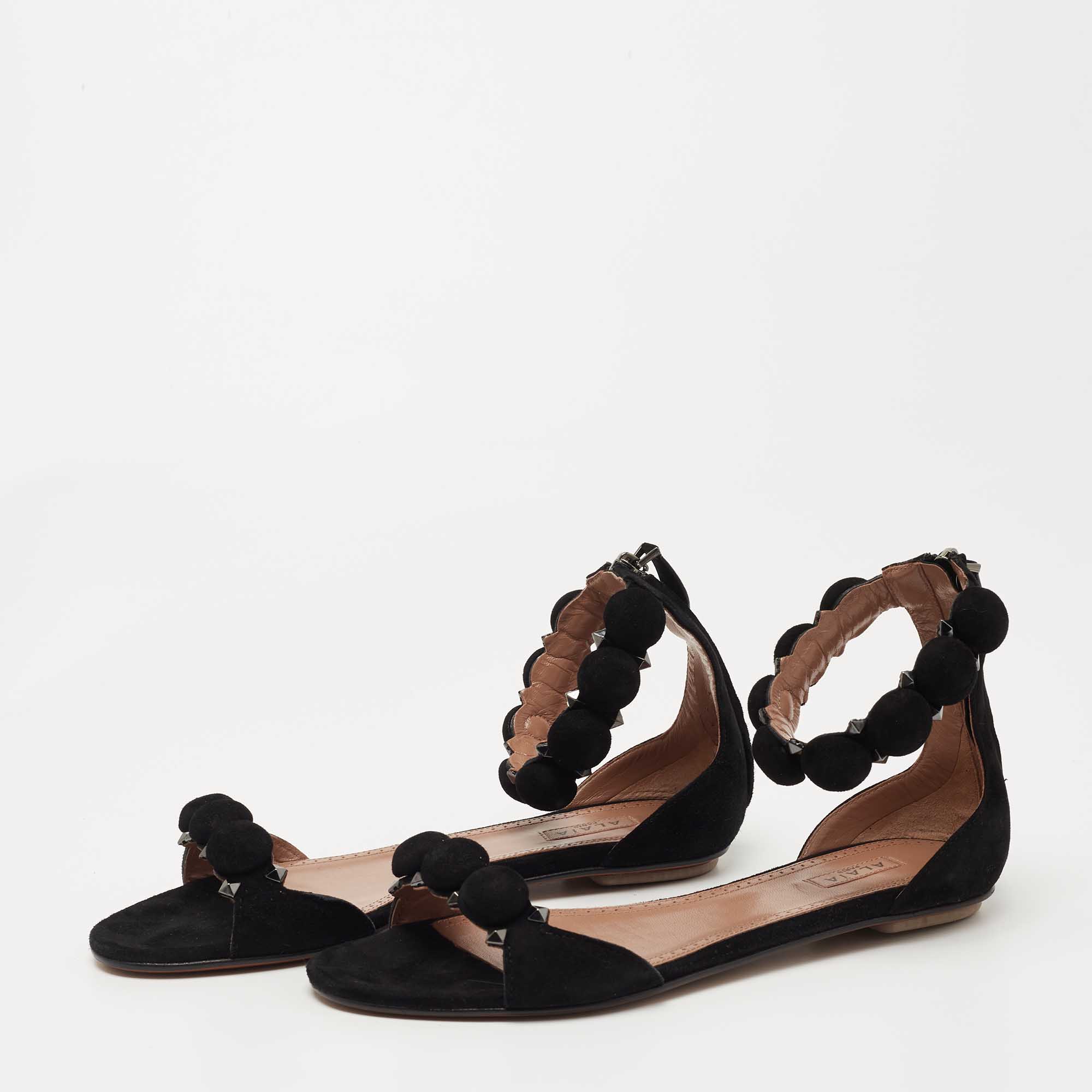 

Alaia Black Suede Bombe Ankle Strap Flat Sandals Size