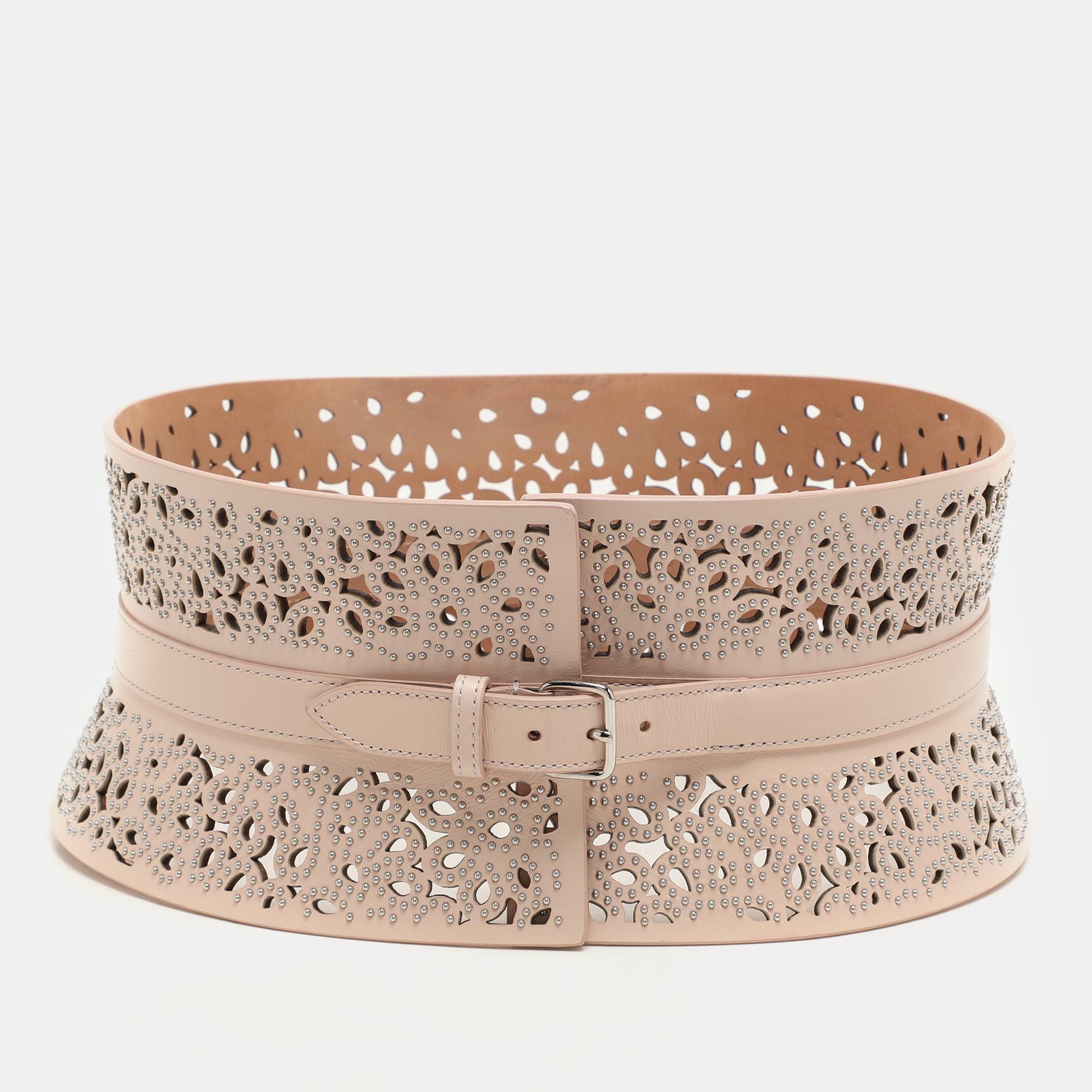 

Alaia Light Pink Laser Cut Leather Corset Belt