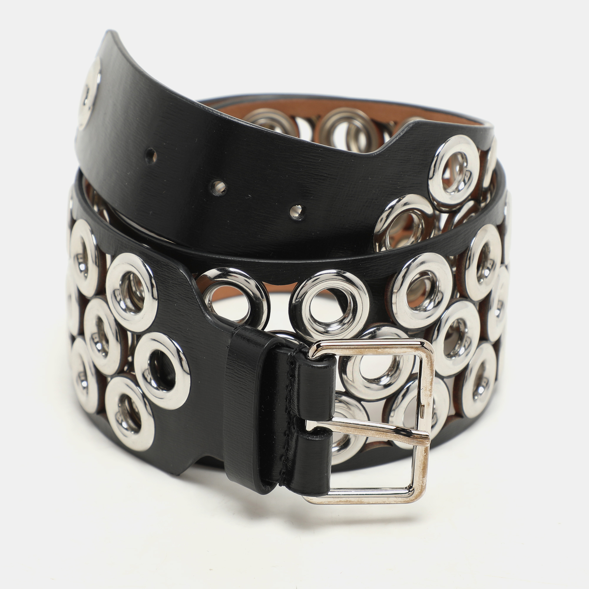 

Alaia Black Leather Grommet Waist Belt