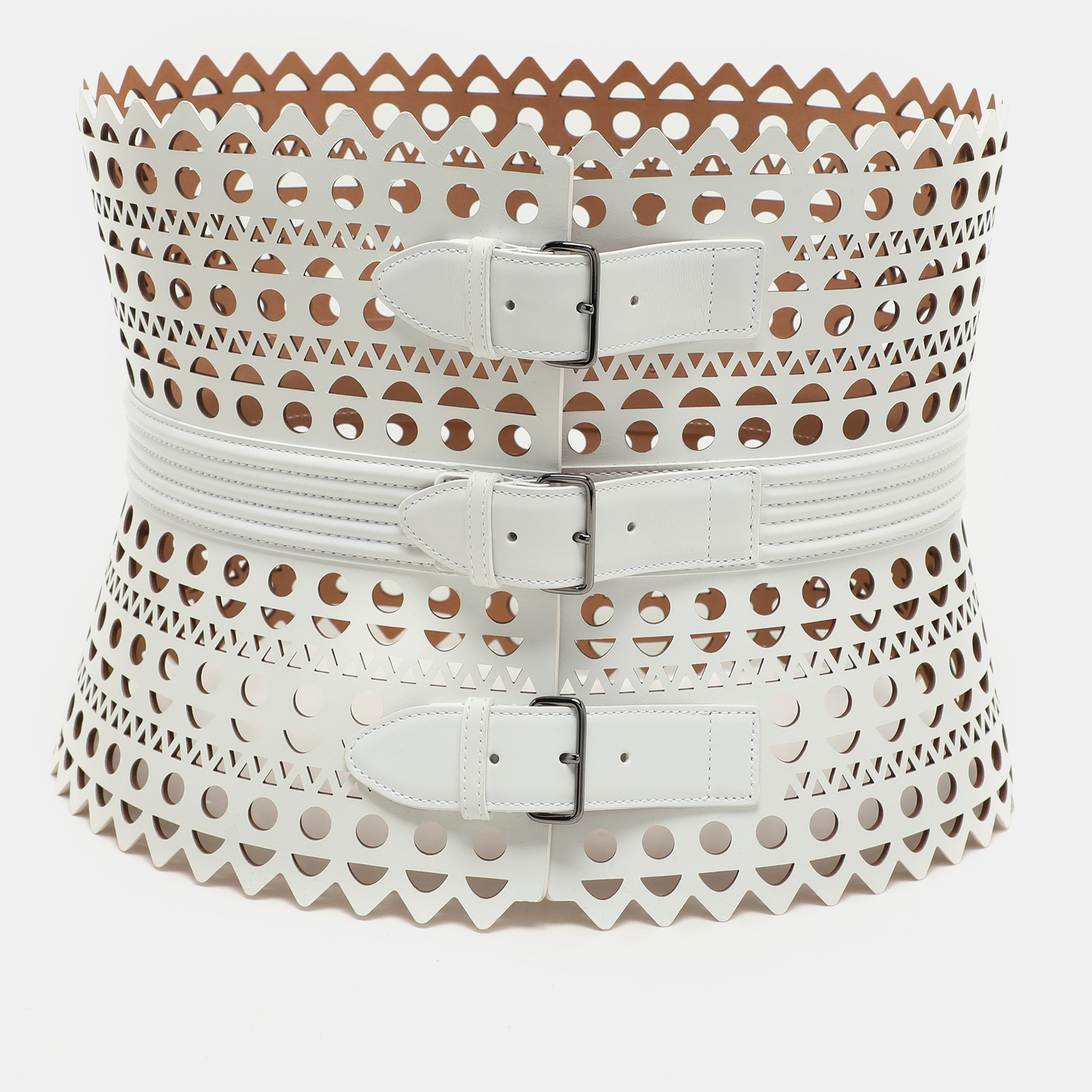 

Alaia White Leather Vienne Corset Belt 75CM
