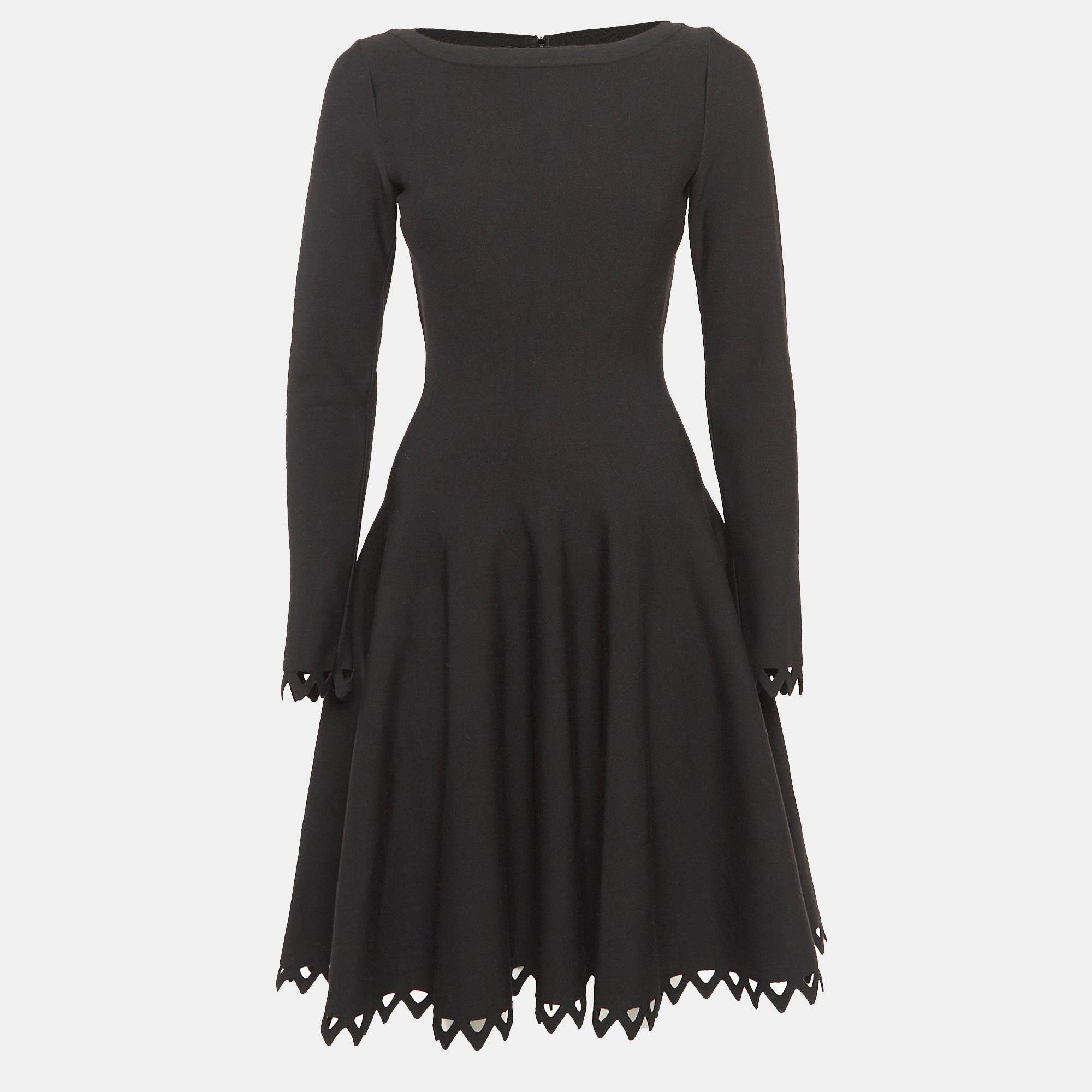 

Alaia Black Stretch Knit Flared Scallop Short Dress M