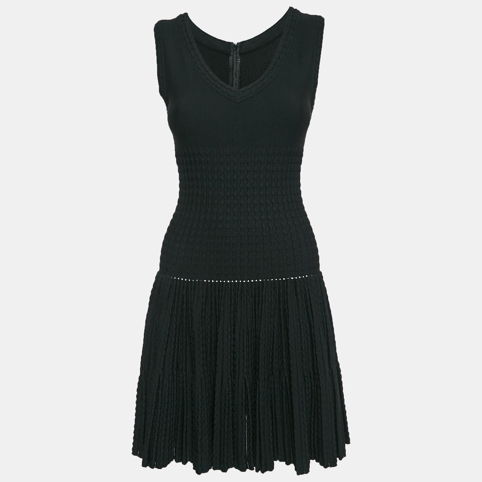 

Alaia Black Wool Blend Knit Pleated Short Dress M