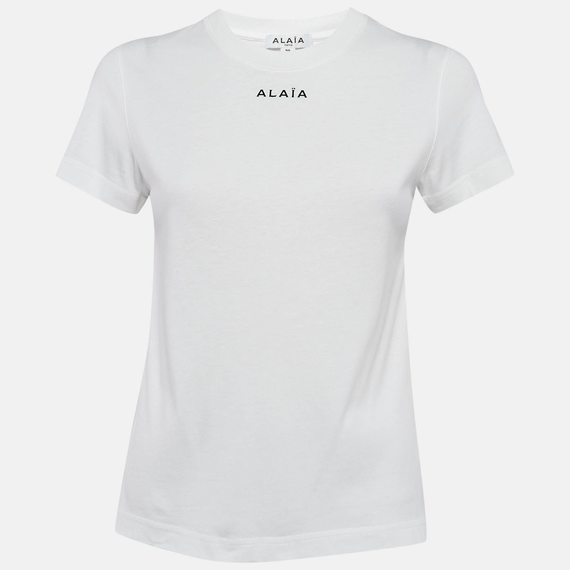 

Alaia White Logo Embroidered Cotton T-Shirt M