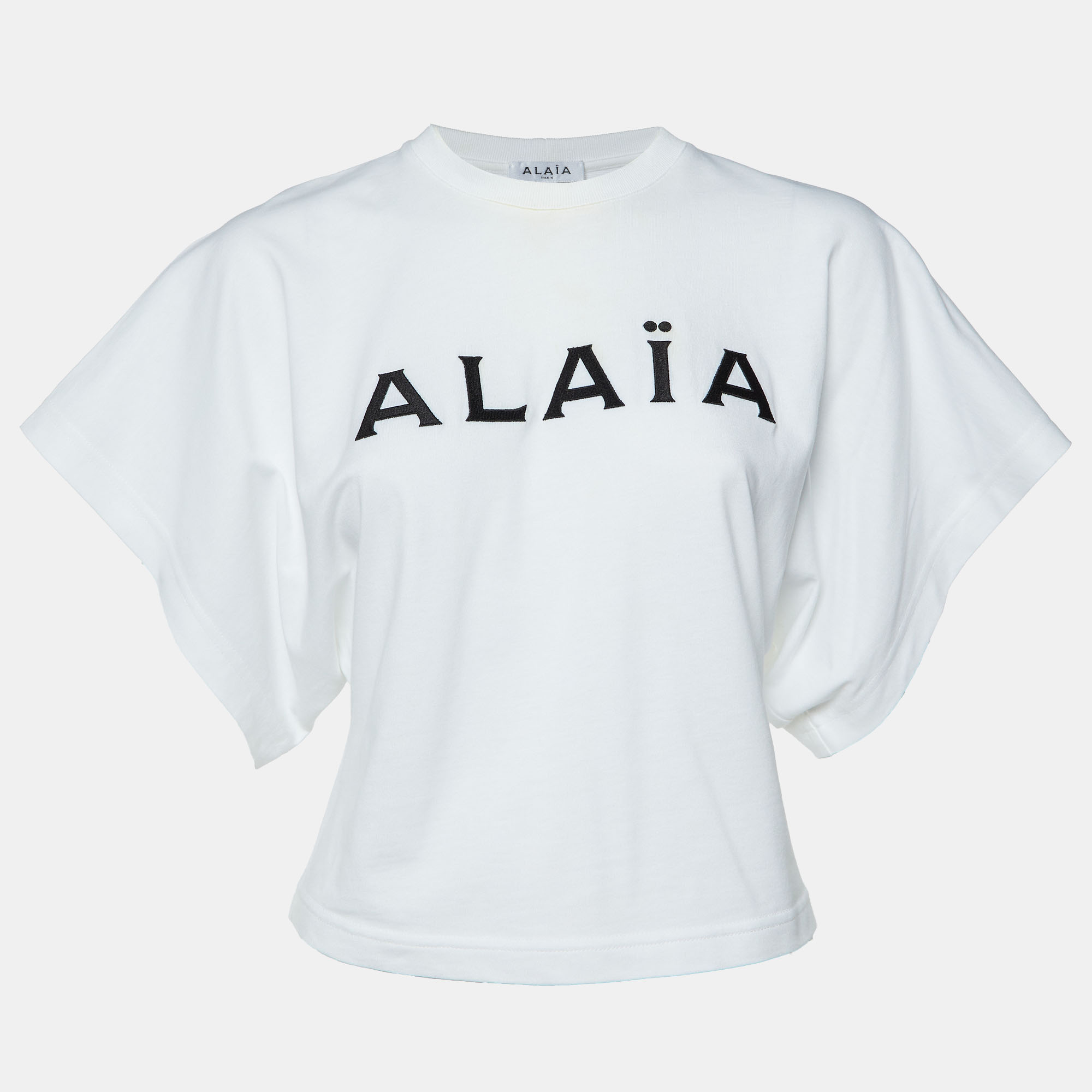 

Alaia White Logo Embroidered Cotton T-Shirt S