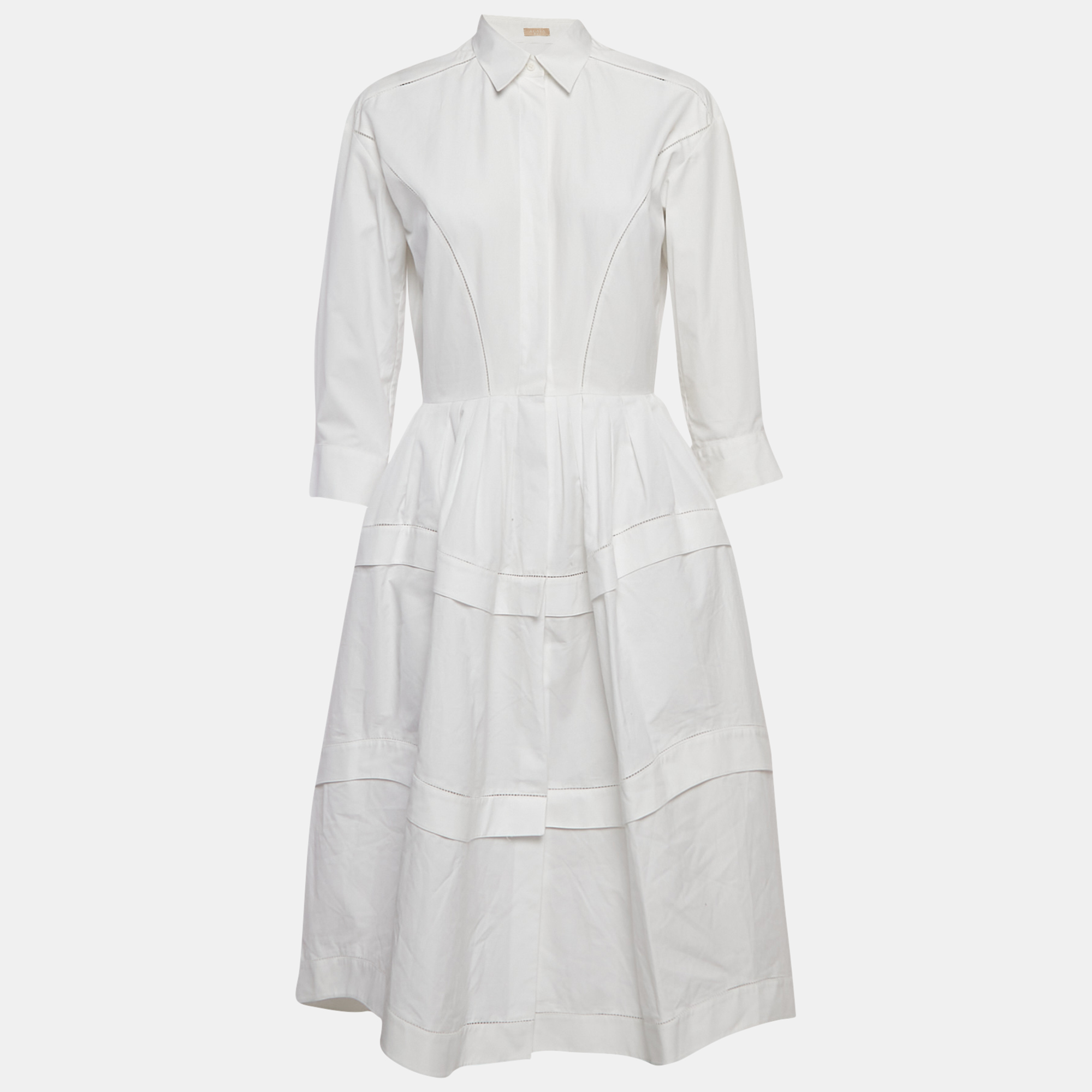 

Alaia White Cotton Tiered Midi Shirt Dress M