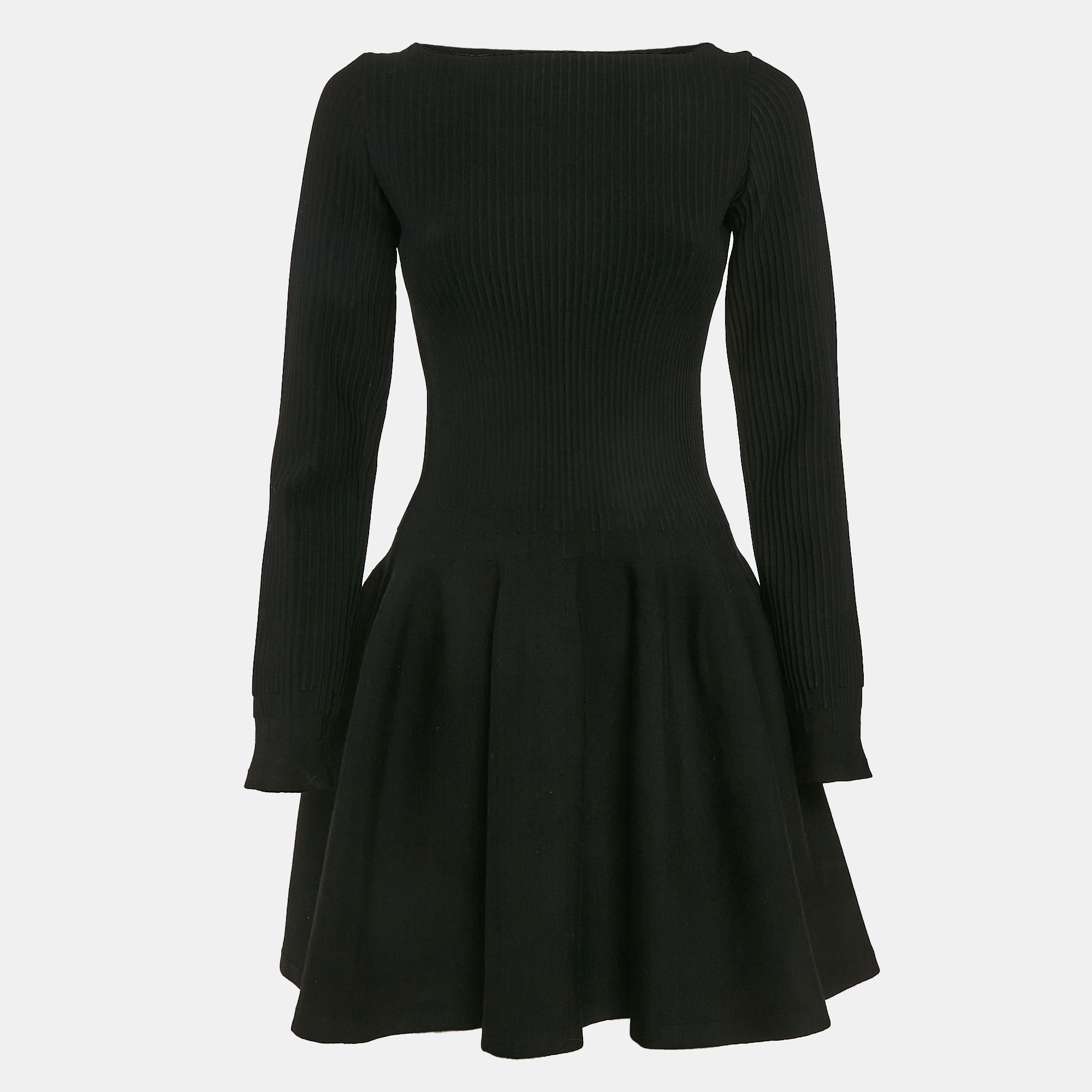 

Alaia Black Patterned Wool Blend Knit Full Sleeve Mini Dress M