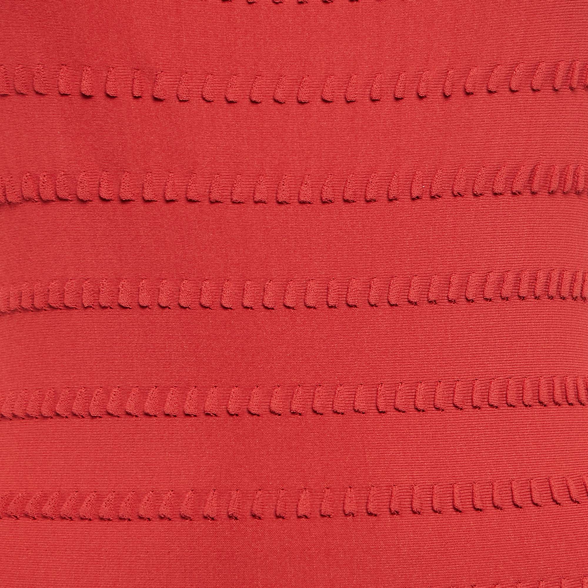 Alaia Red Patterned Jersey Sleeveless Mini Dress L 