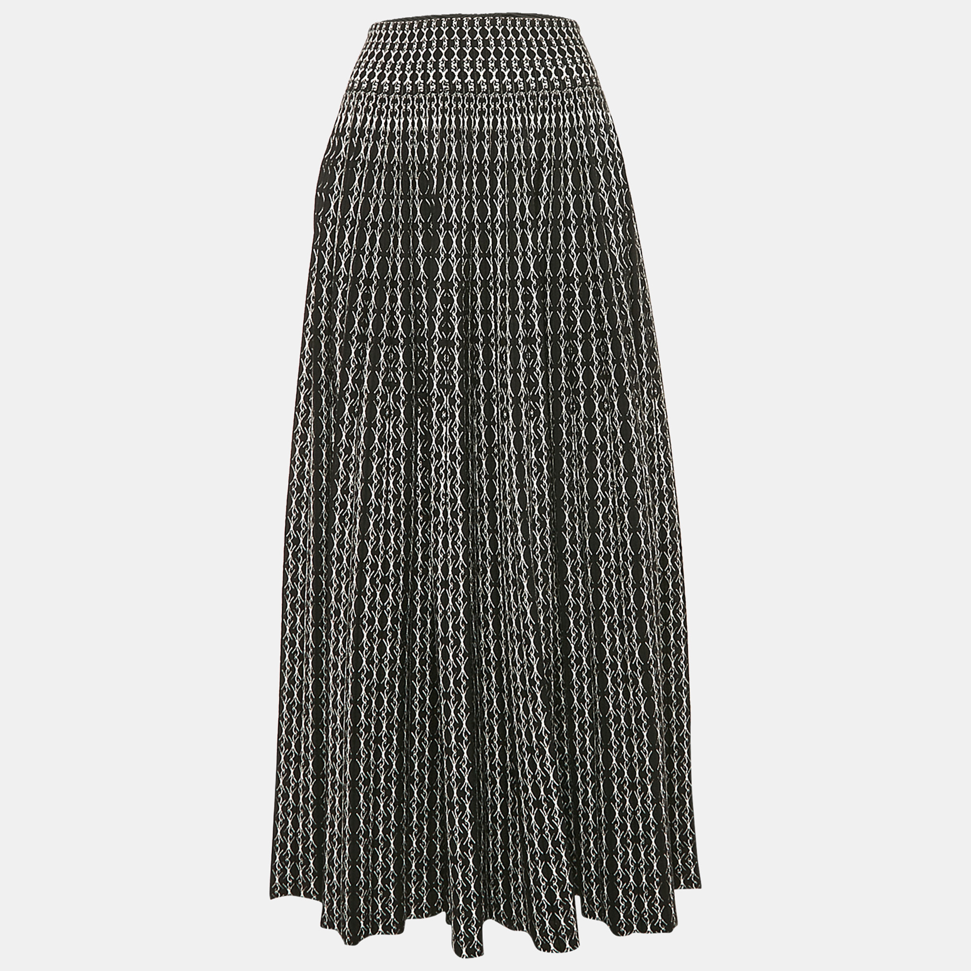 

Alaia Black/White Jacquard Wool Blend Knit Maxi Skirt M