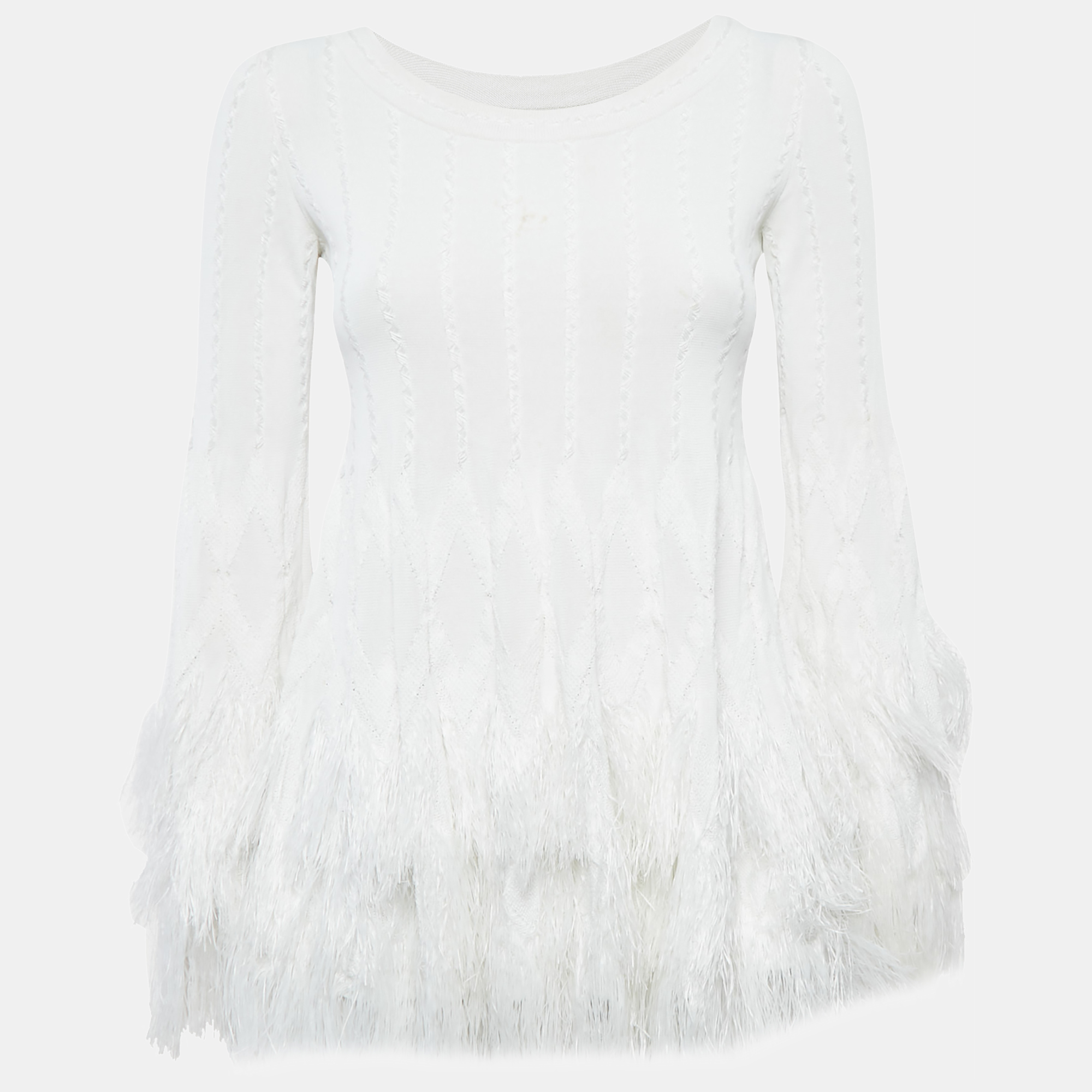 

Alaia White Textured Knit Fray Detail Top M