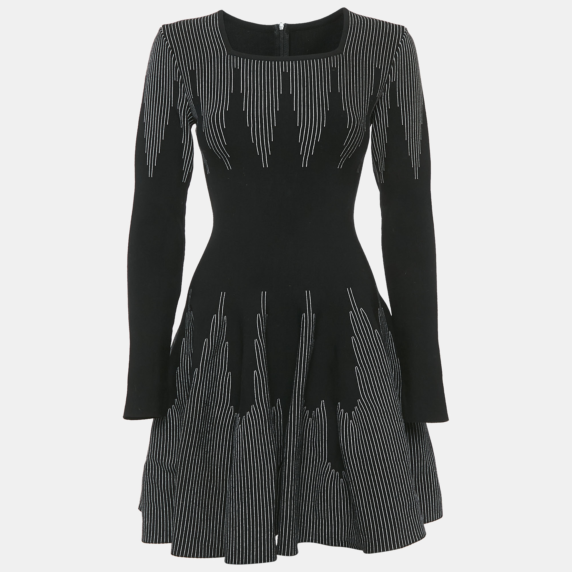 

Alaia Black Stripe Detail Wool Blend Knit Fit and Flare Mini Dress M