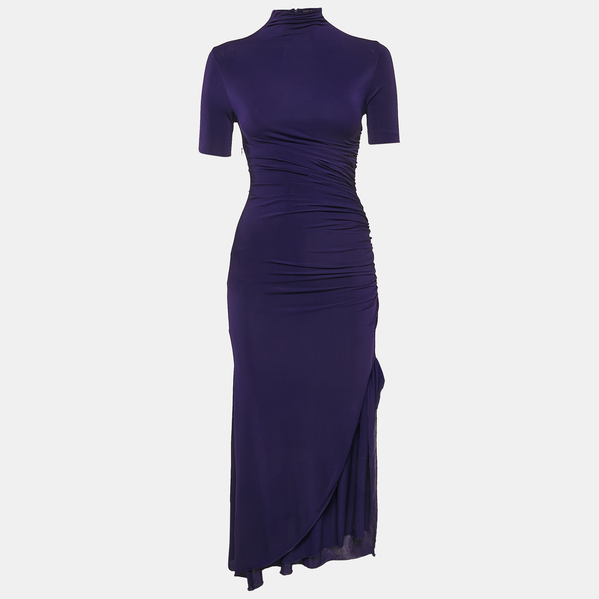 

Alaia Purple Jersey Ruched Asymmetric Midi Dress S