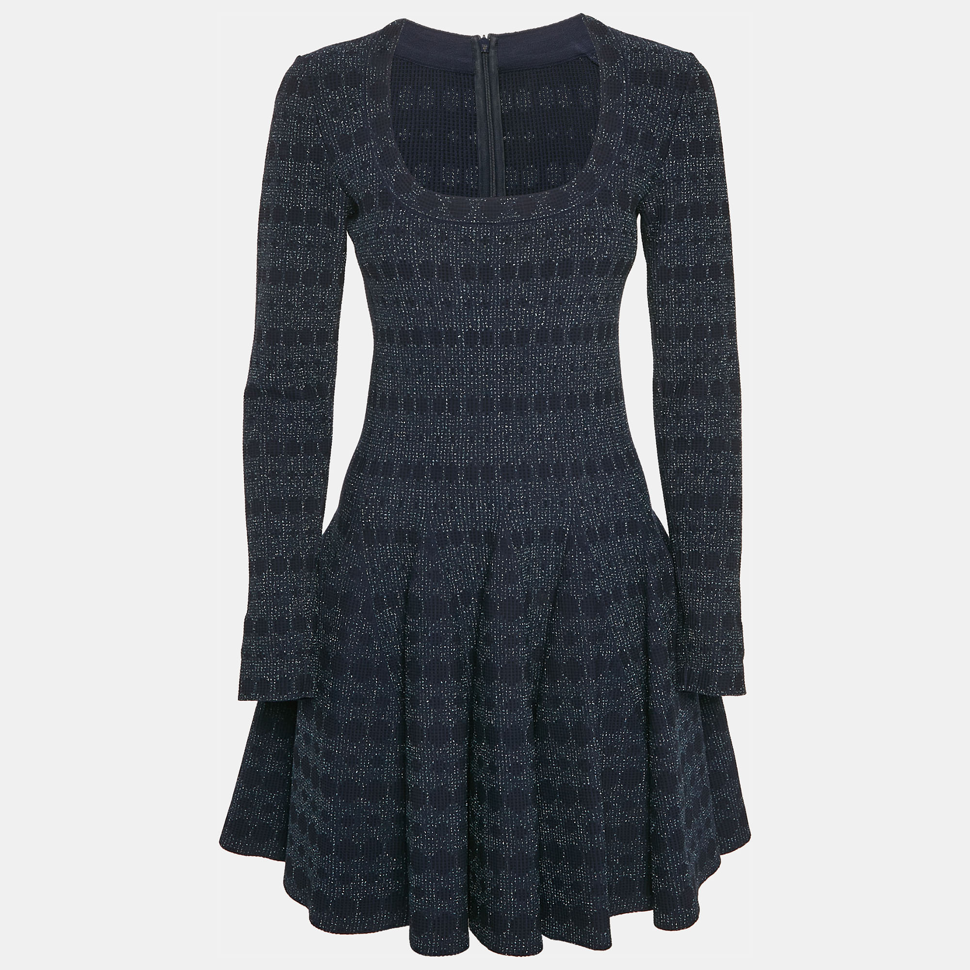 

Alaia Navy Blue Lurex Knit Scoop Neck Flared Mini Dress M