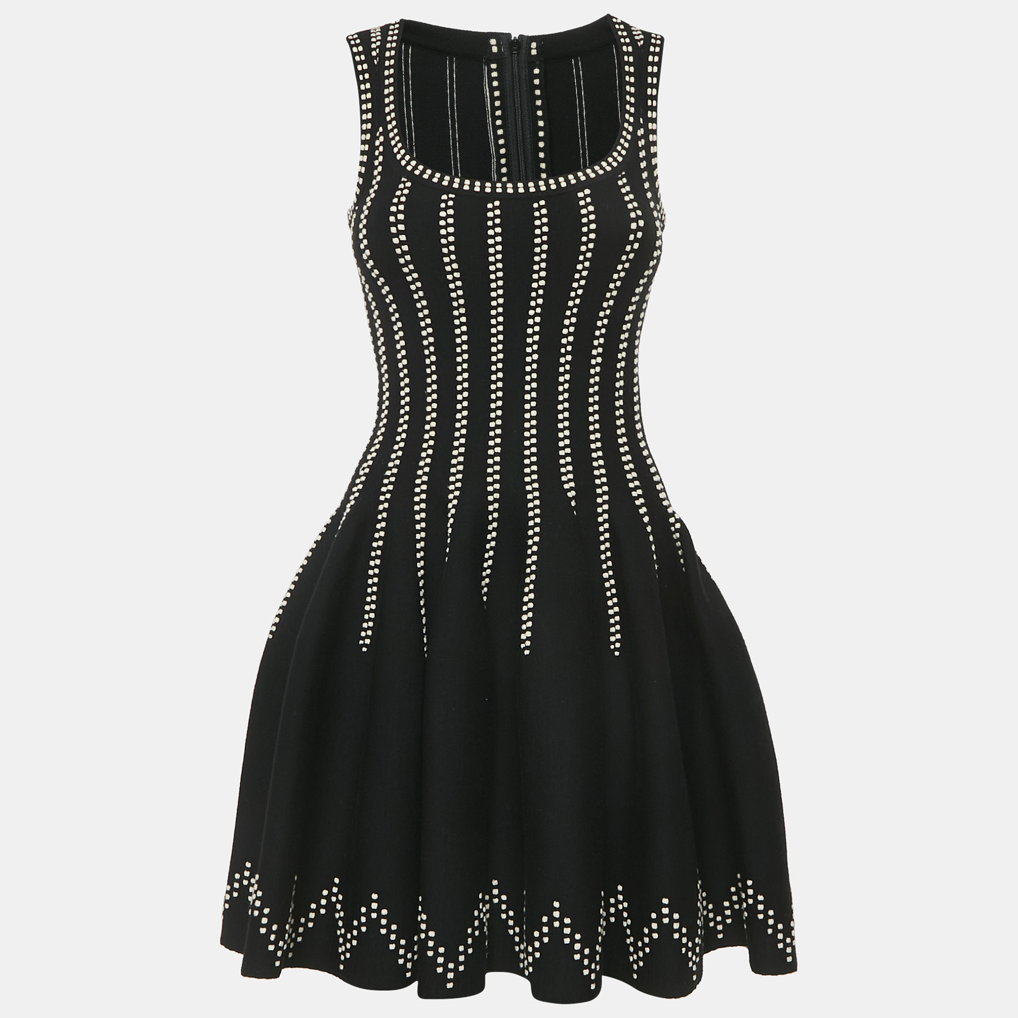 

Alaia Black Dobby Dotted Knit Sleeveless Flared Mini Dress S