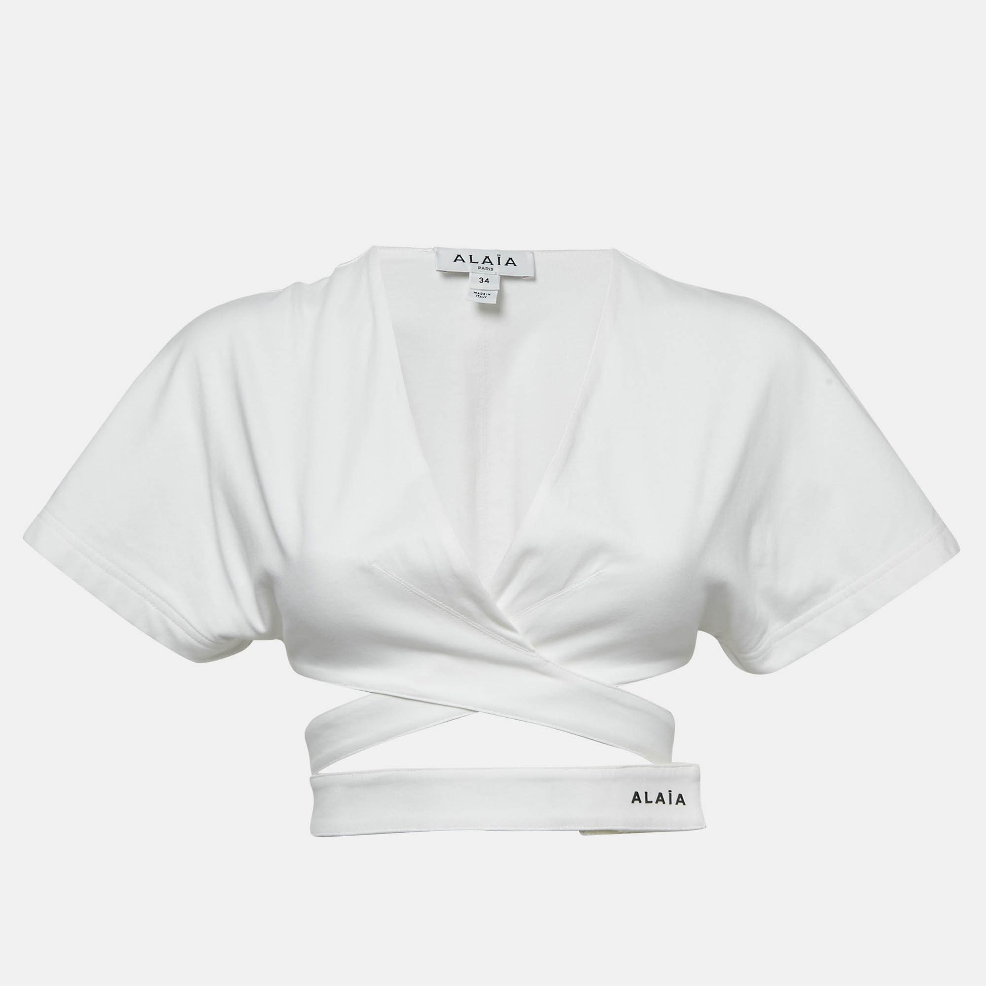 

Alaia White Cotton Jersey Crossover Wrap Crop Top XS