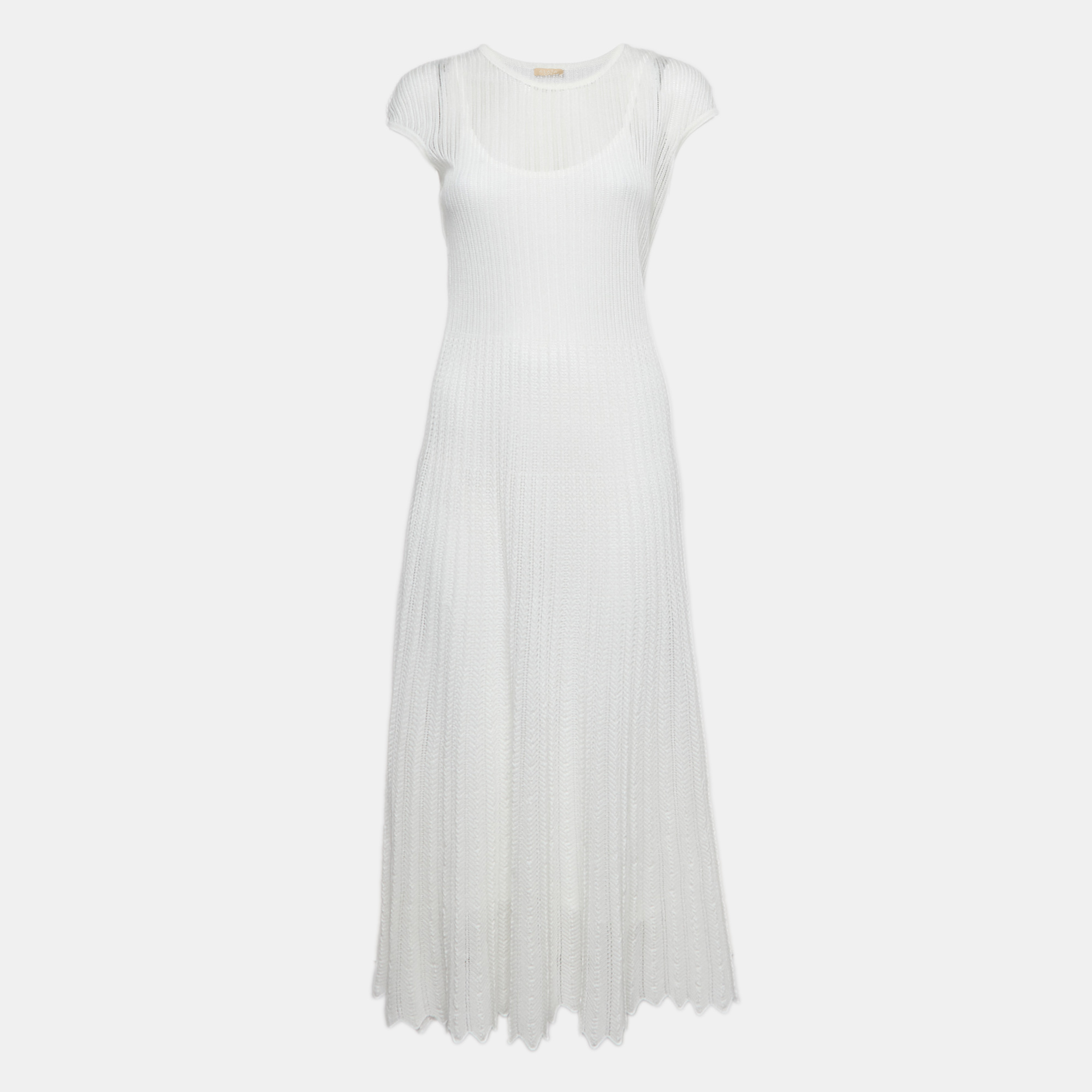 

Alaia White Stretch Knit Flared Midi Dress XL