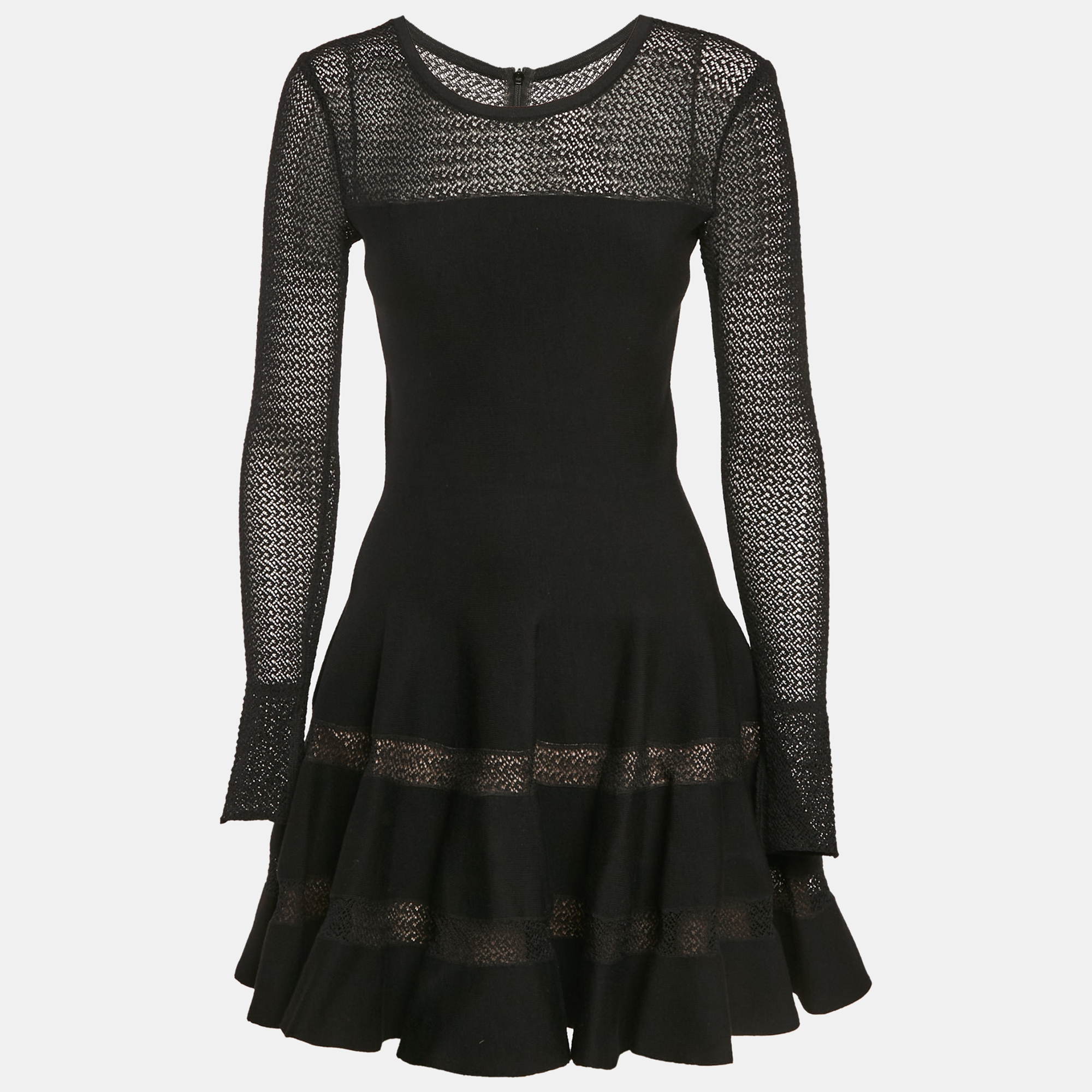 

Alaia Black Wool Blend Knit Fit and Flare Mini Dress M